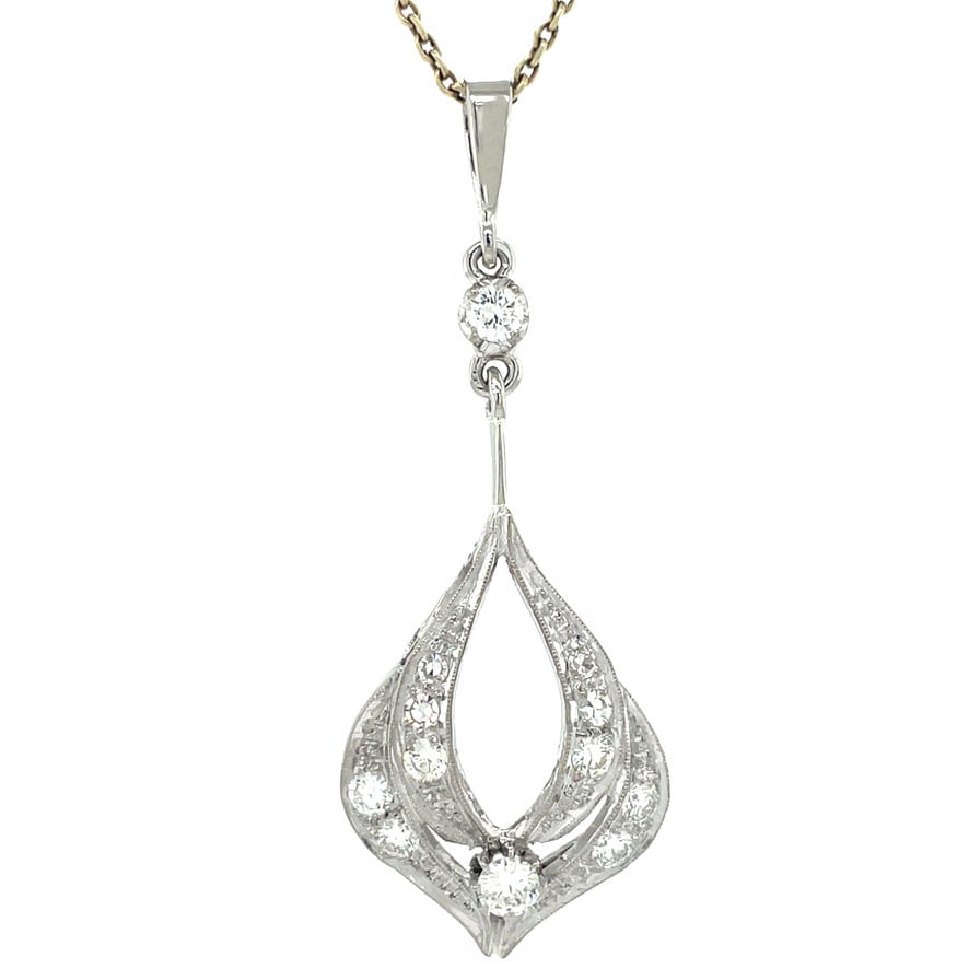 Vintage white gold pendant with diamond, 14 kt
