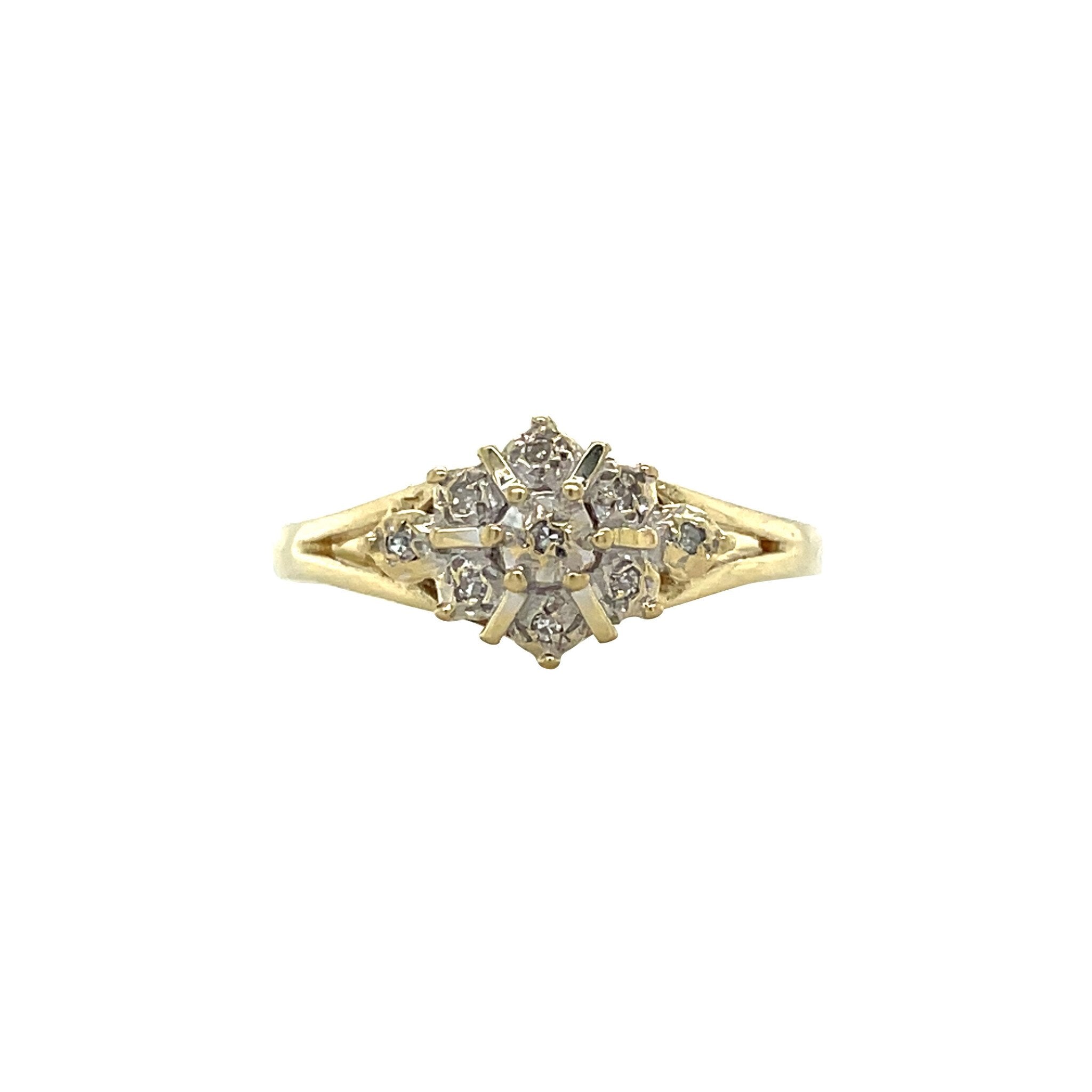 Gouden vintage entourage ring met diamant 14 krt