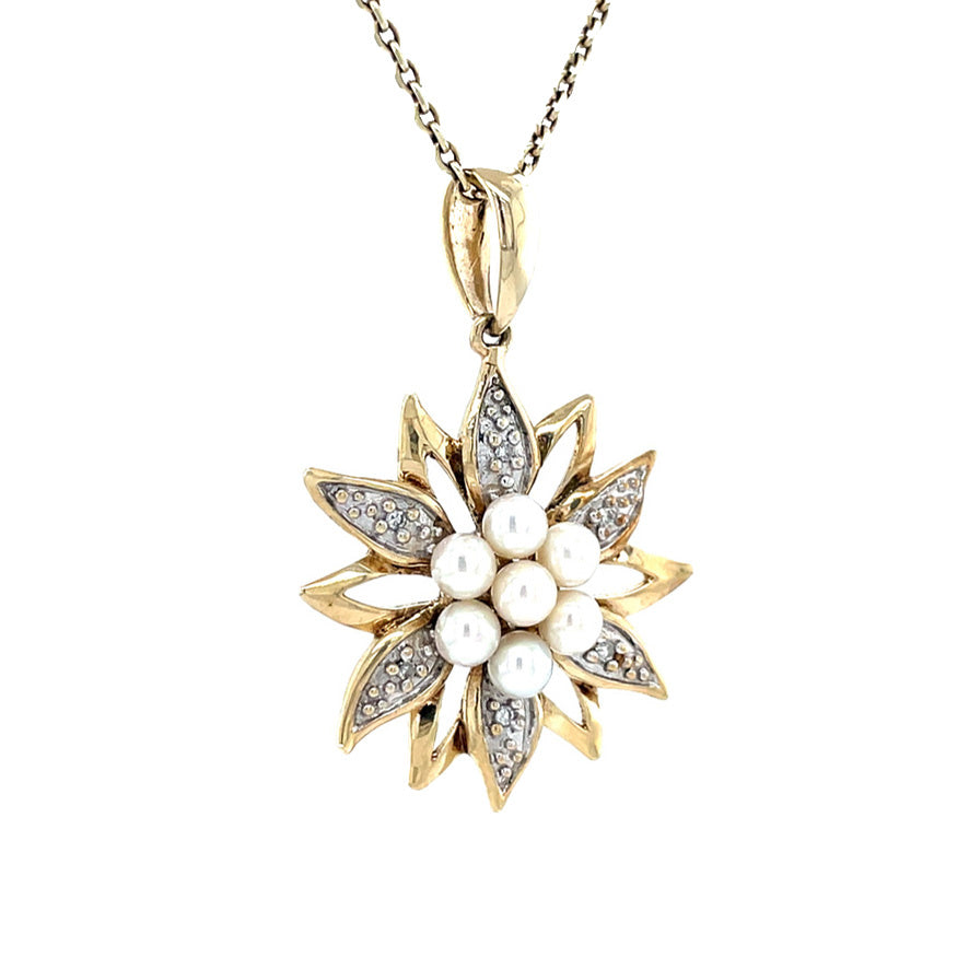 Vintage fantasie entourage hanger met parel en diamant 8 krt