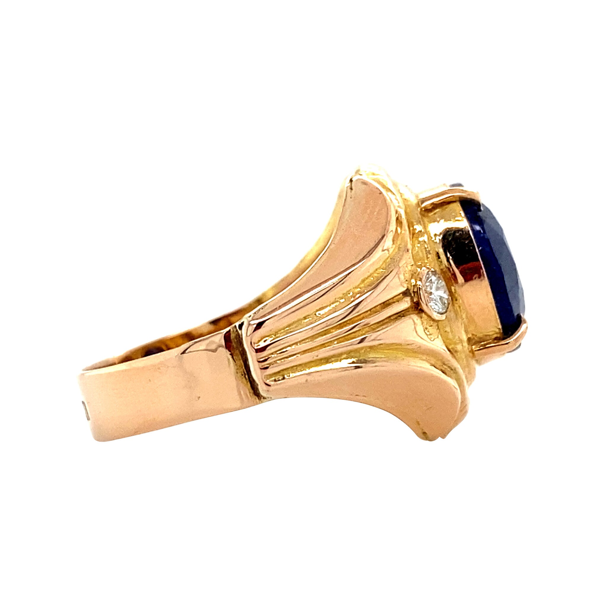 Gouden ring met saffier en diamant 14 krt