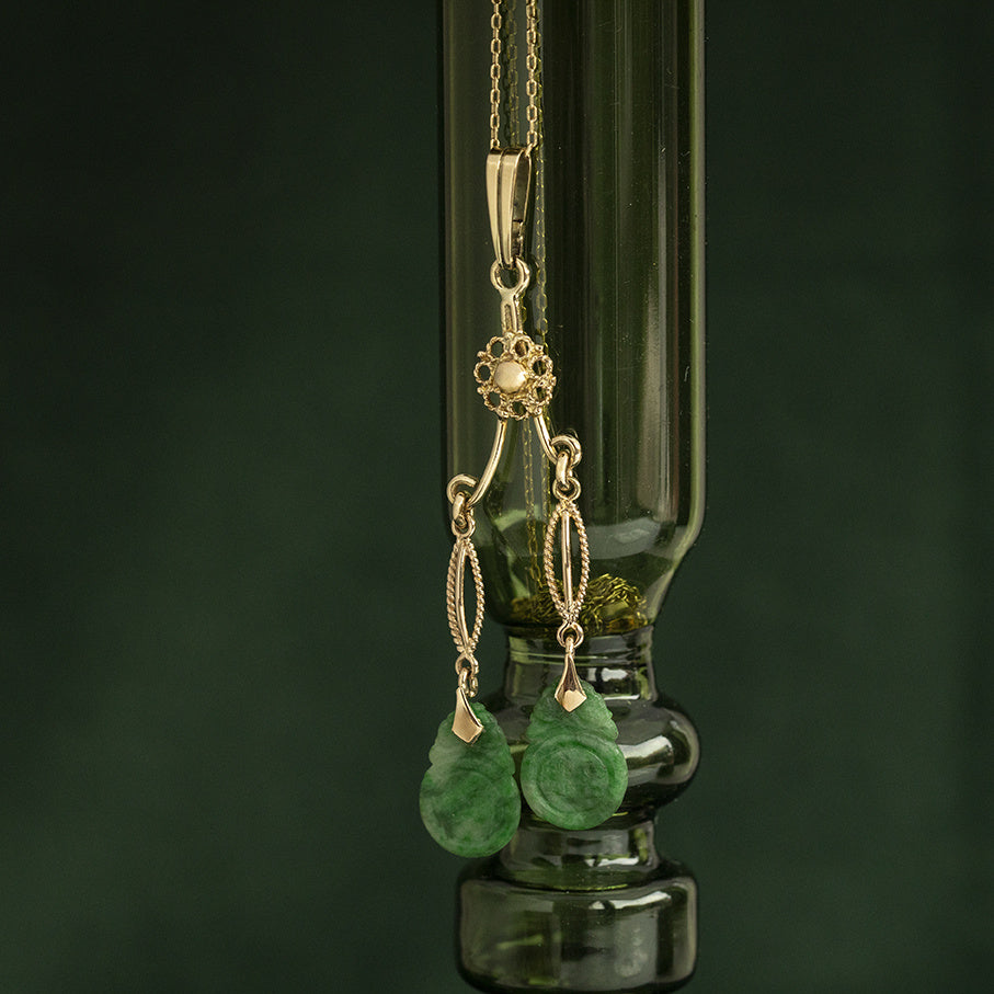 Gouden vintage hanger met jade 14 kt