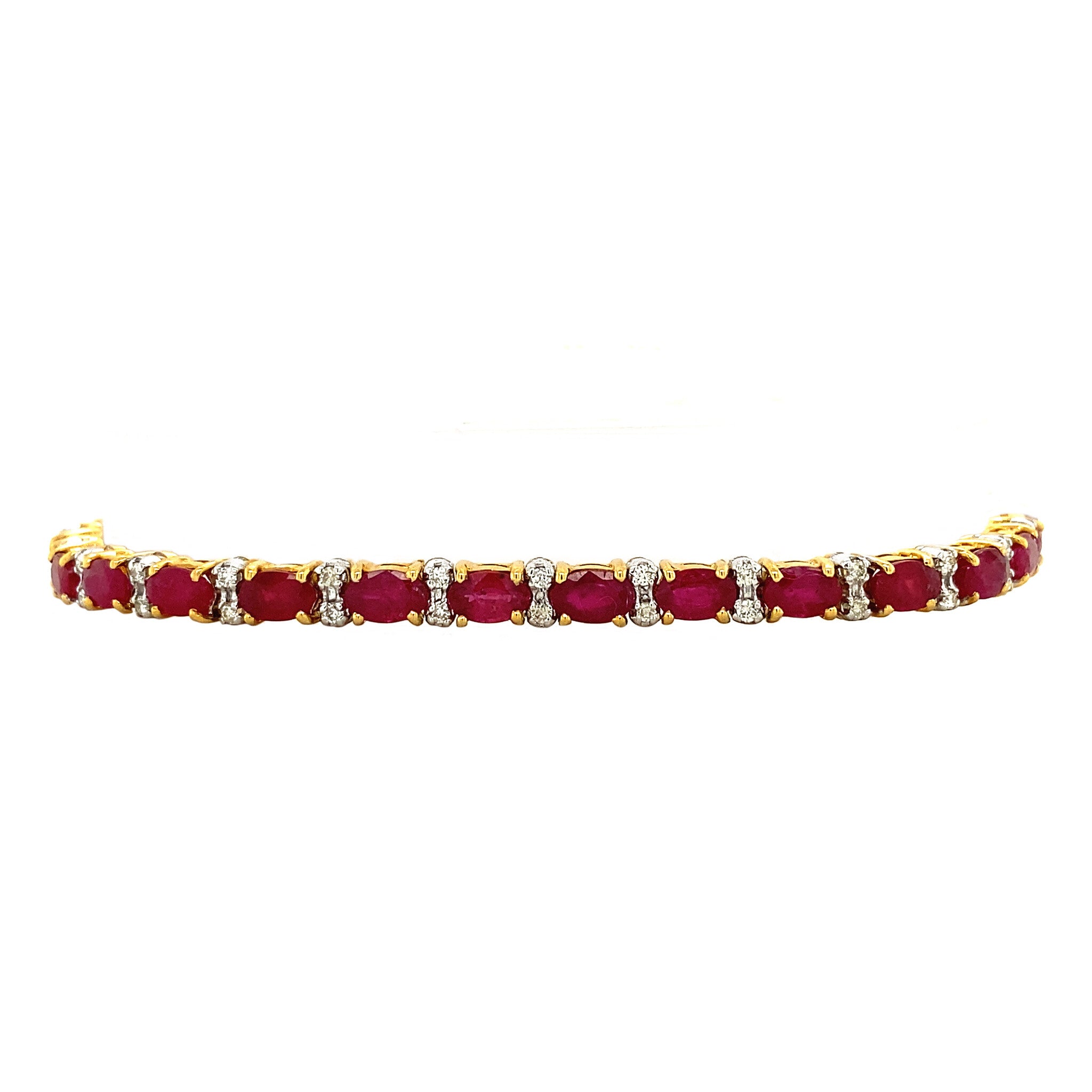 Vintage gold tennis bracelet with ruby and diamond, 18 cm, 14 kt