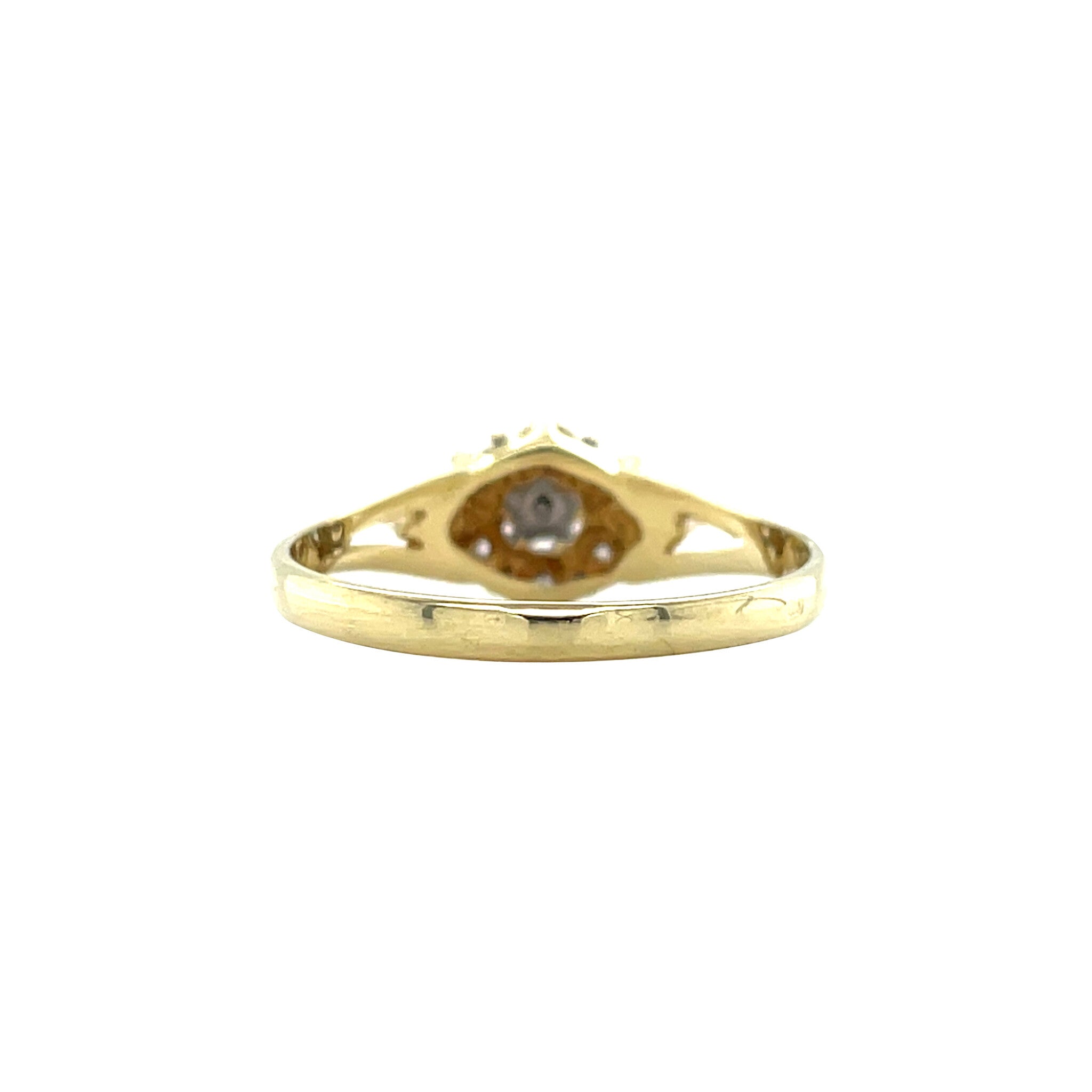 Gouden vintage entourage ring met diamant 14 krt