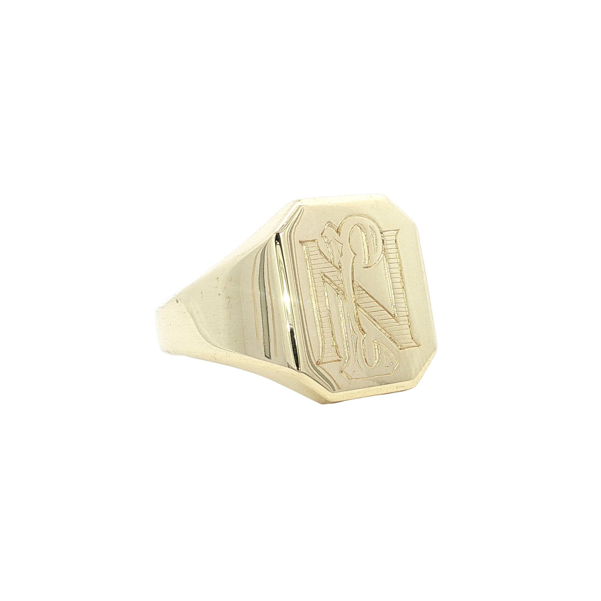 Gouden vintage zegelring met gravure 14 kt