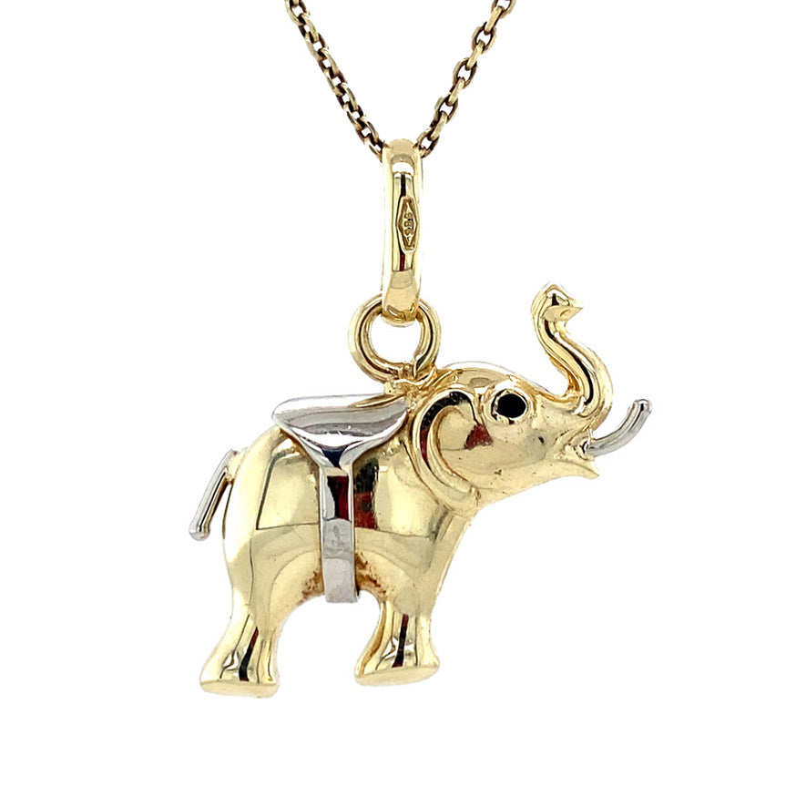 Gouden olifant hanger met saffier 14 krt