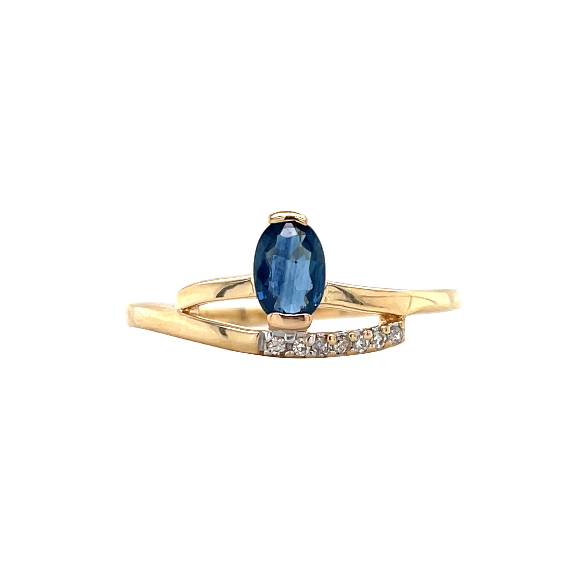 Gold vintage ring with sapphire and diamond 18 kt