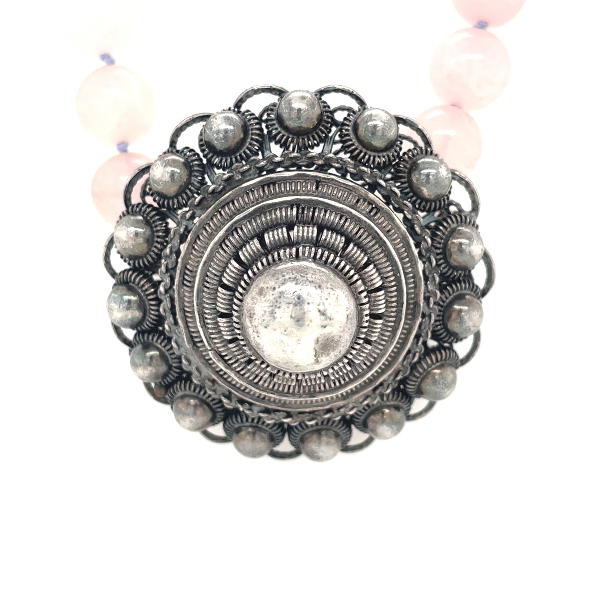 Rozenkwarts vintage collier met zilveren Zeeuwse knop sluiting 925