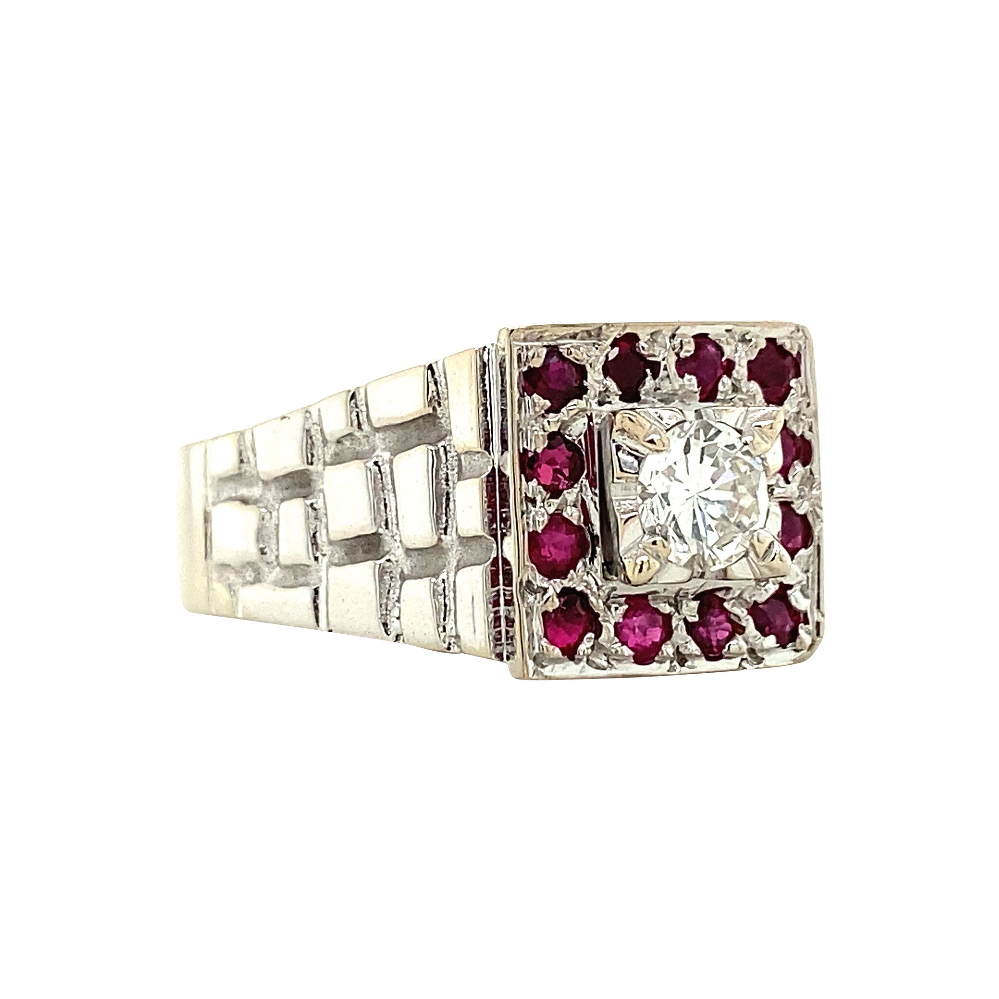 Witgouden ring met robijn en diamant 18 krt