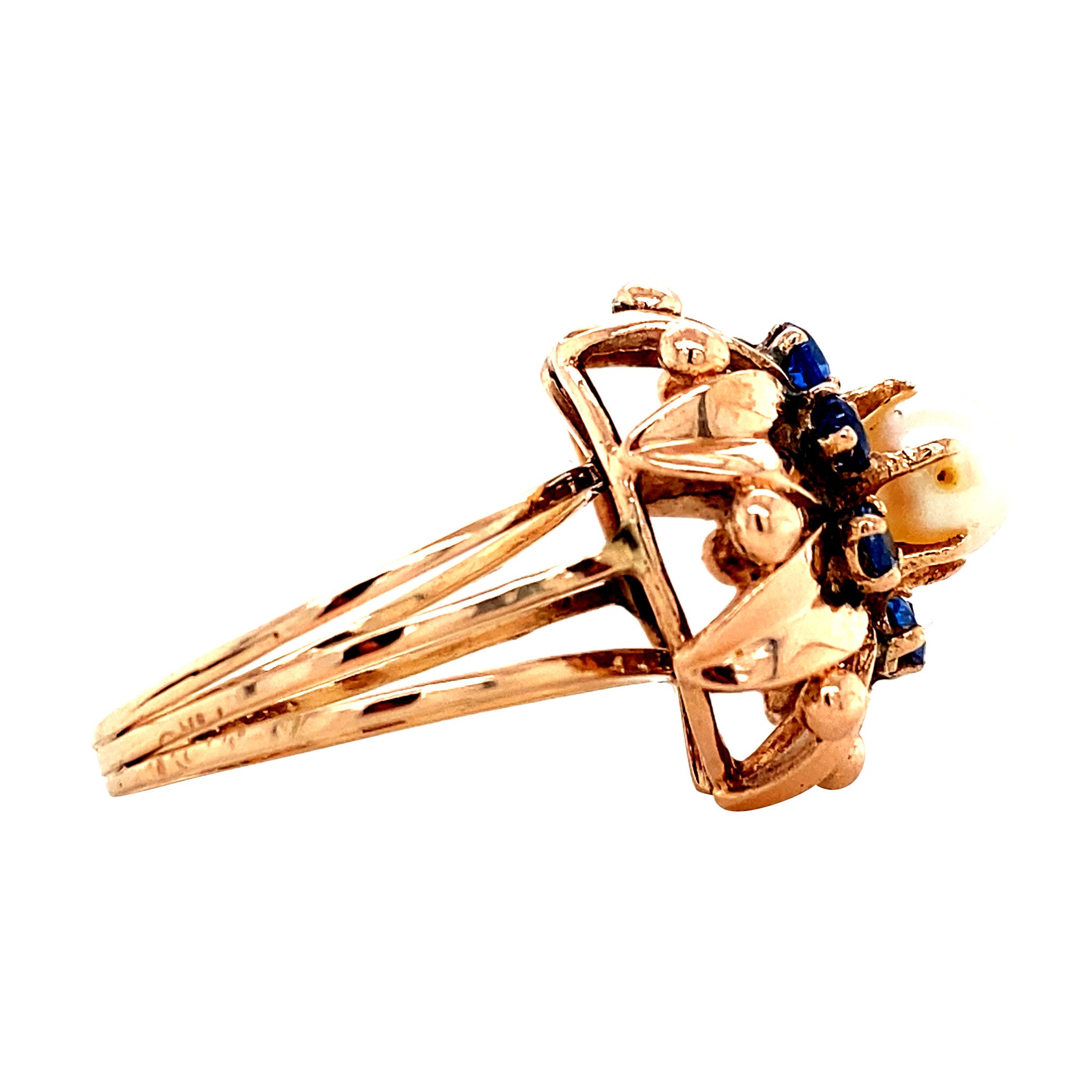 Roségouden entourage ring met parel en spinel 14 krt