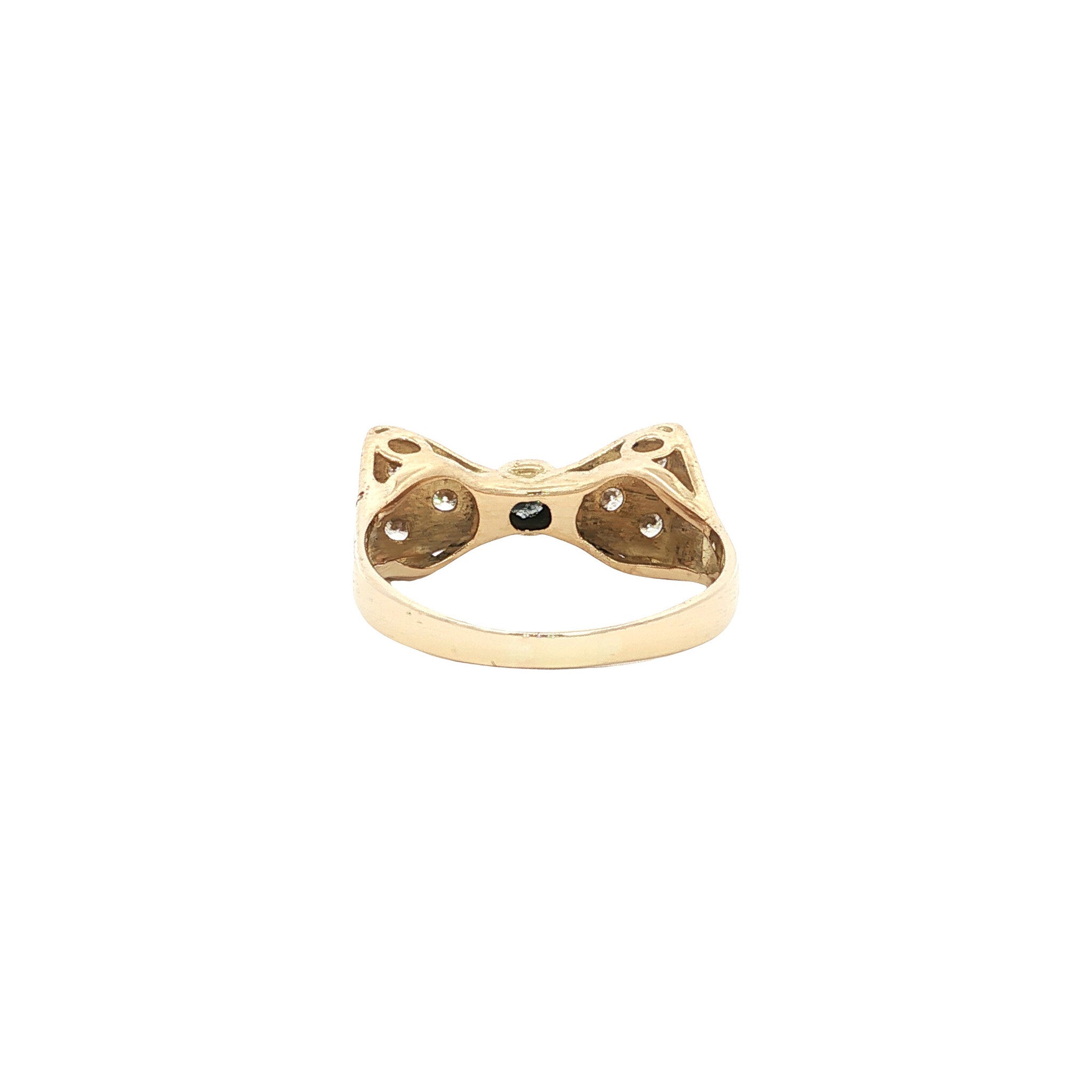 Gouden vintage strik ring met diamant 14 kt