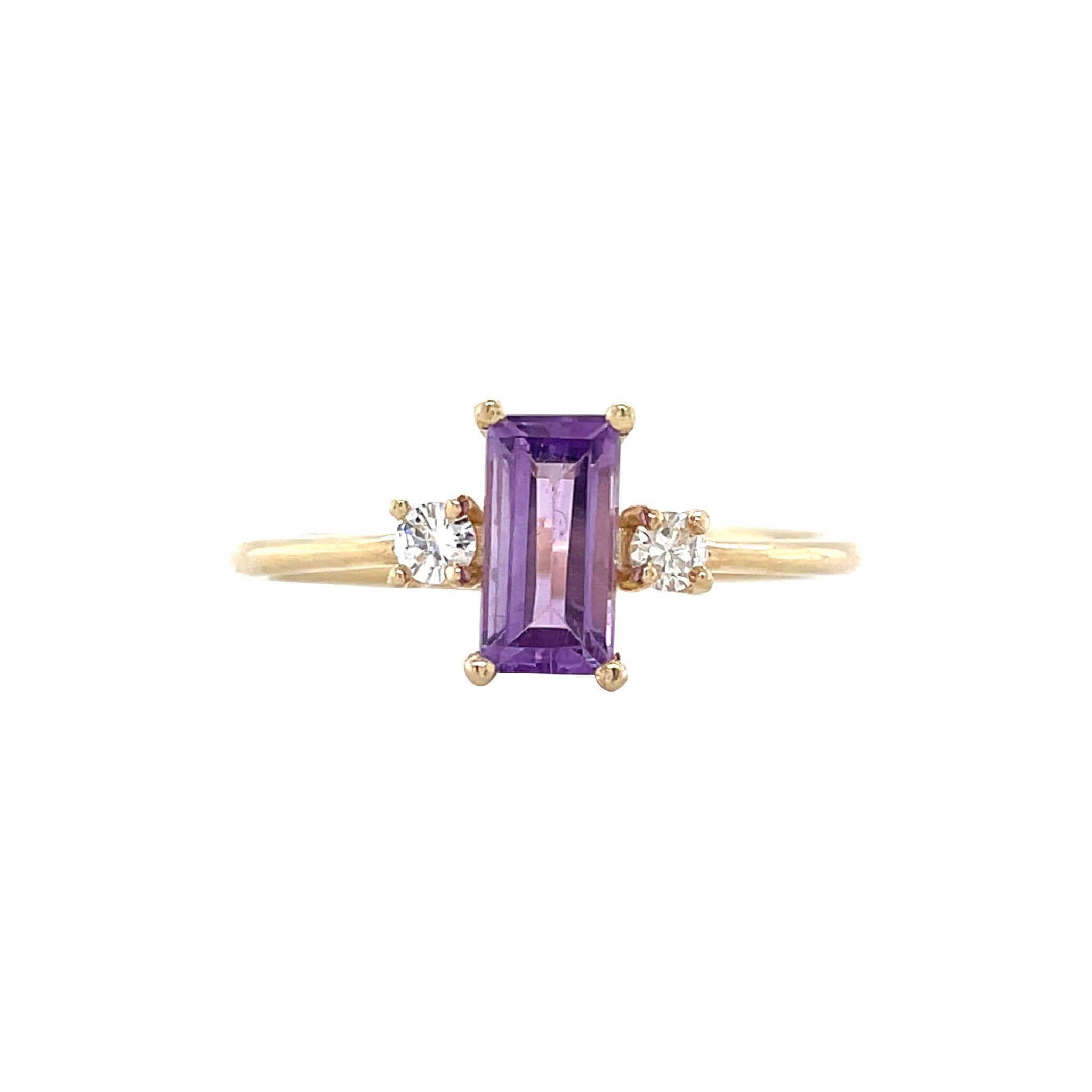 14 kt vintage gold ring with amethyst and diamond