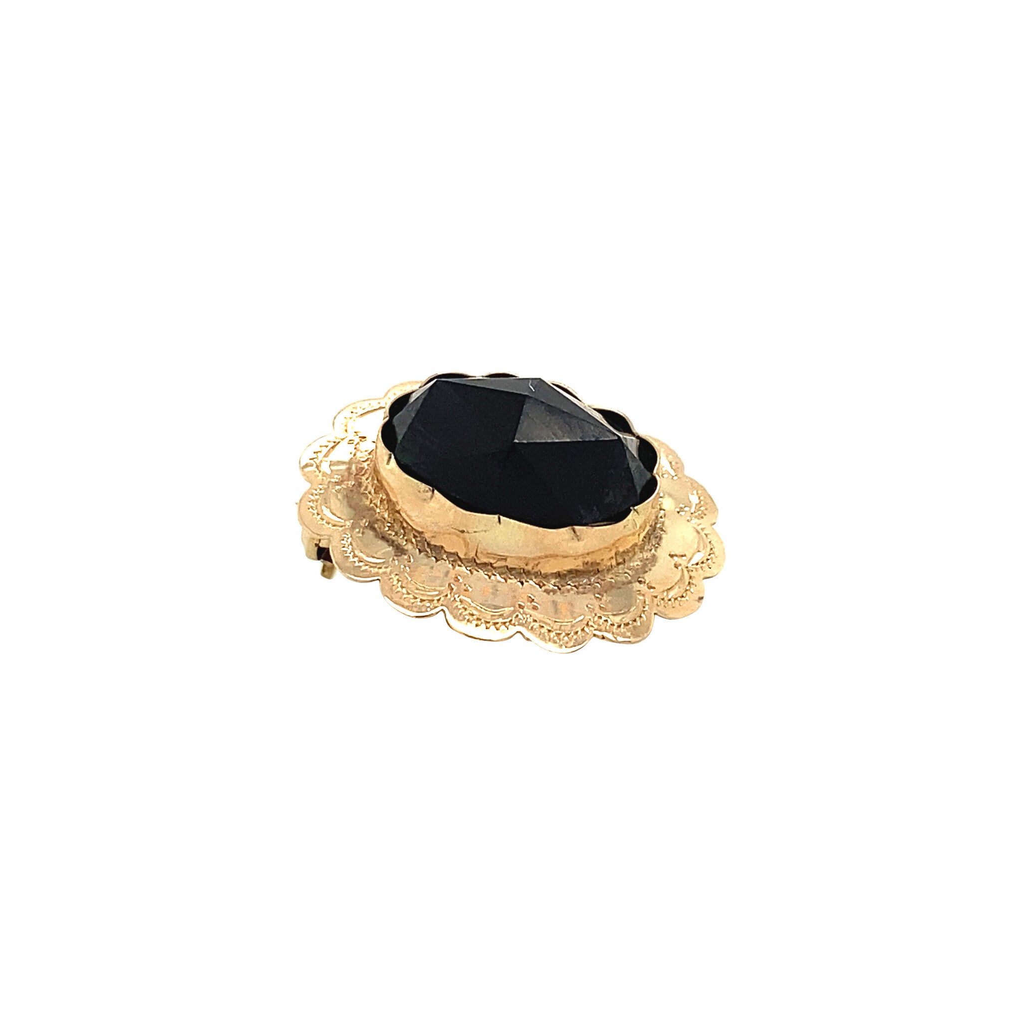 Vintage gold brooch with garnet, 14 kt