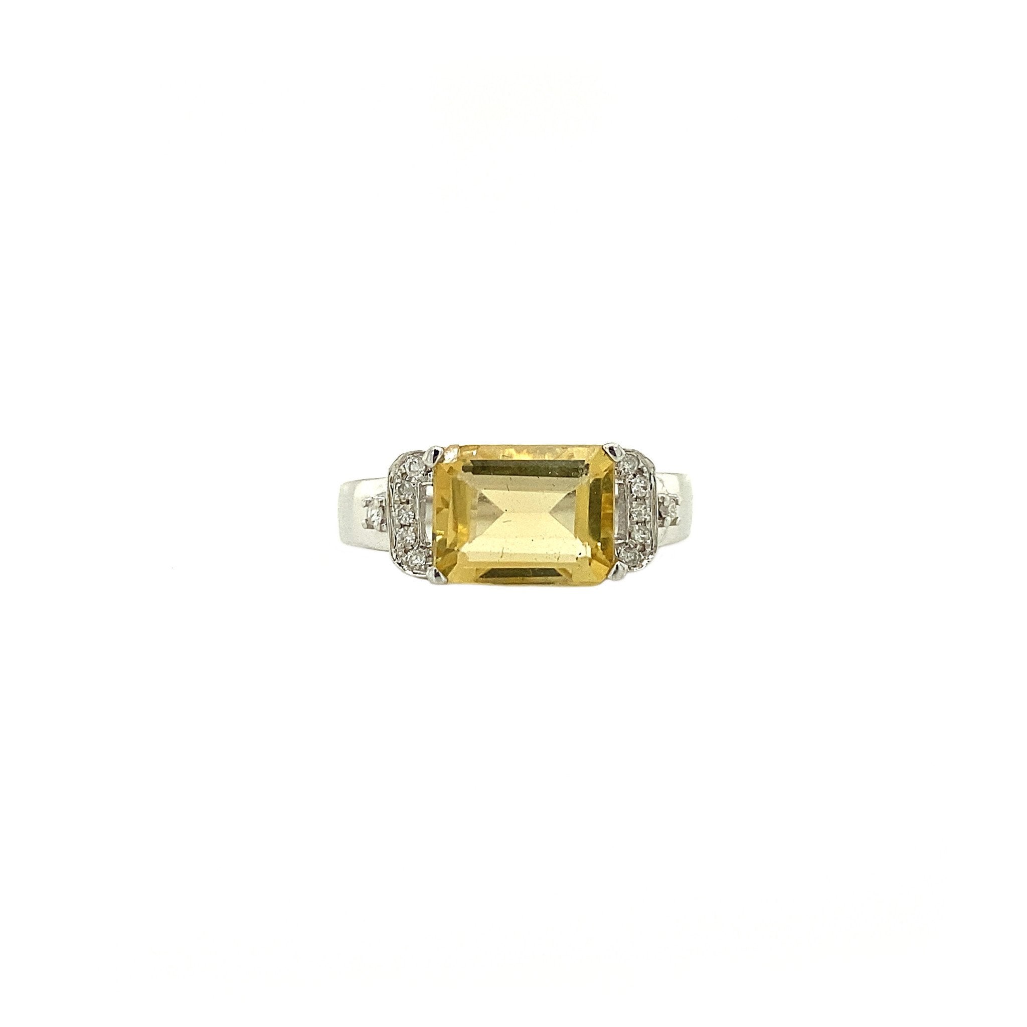Witgouden ring met diamant en citrien 18 krt