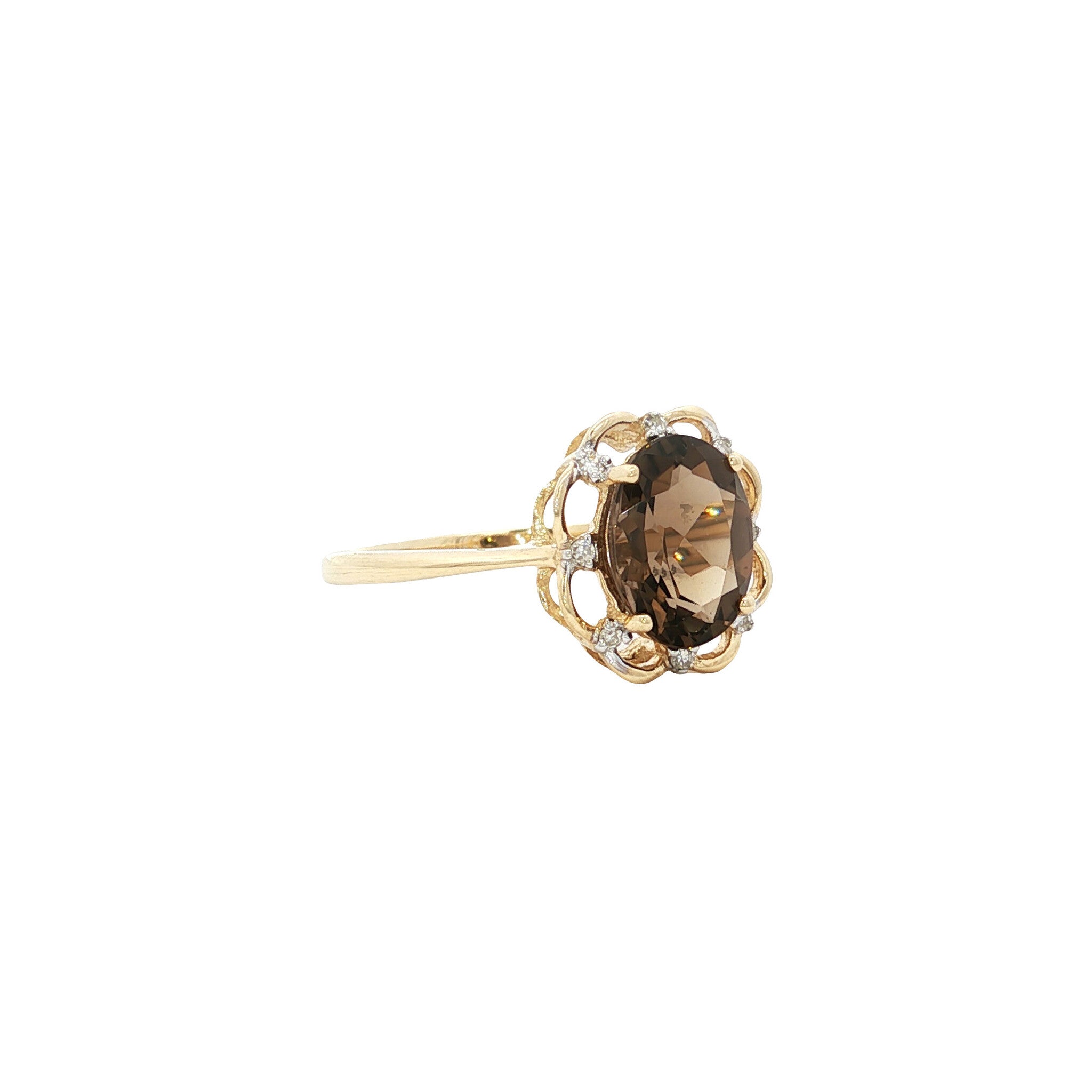 Ring with smoky quartz and diamond 9 kt