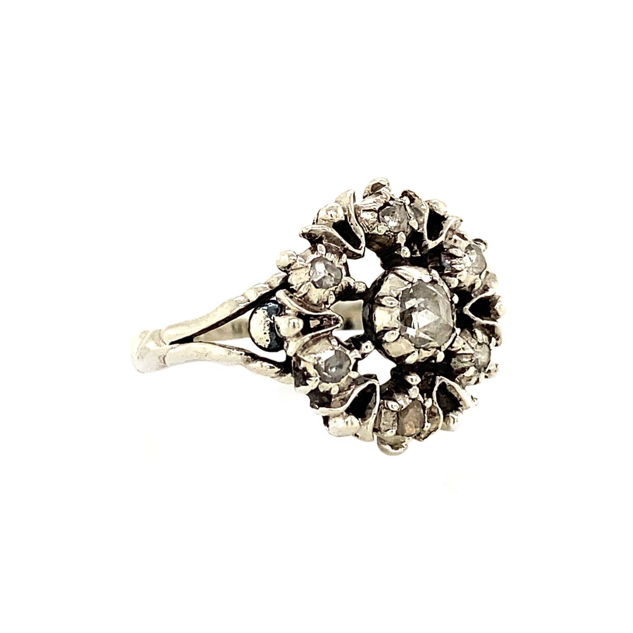 Silver halo ring with rose-cut diamond, 835