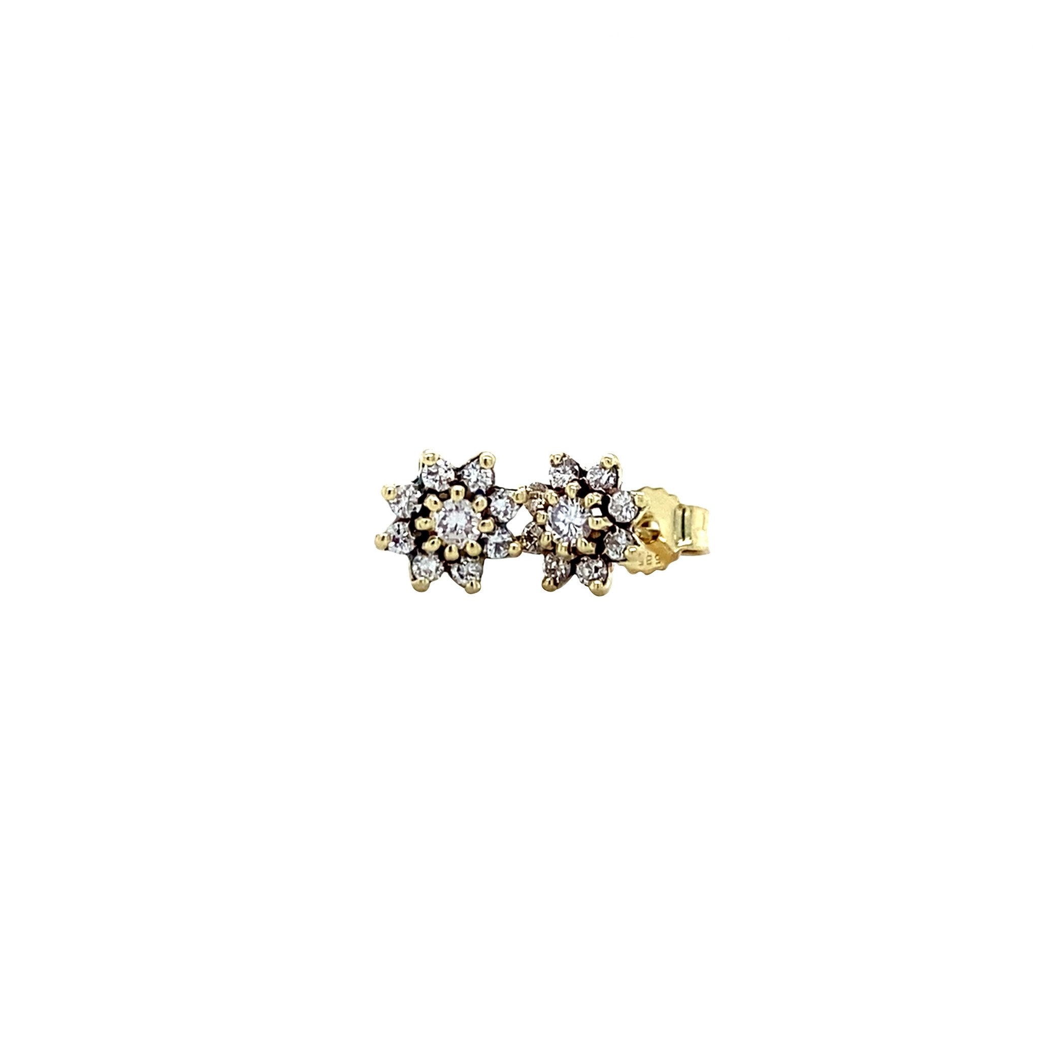 Gouden vintage entourage oorstekers met diamant 14 krt