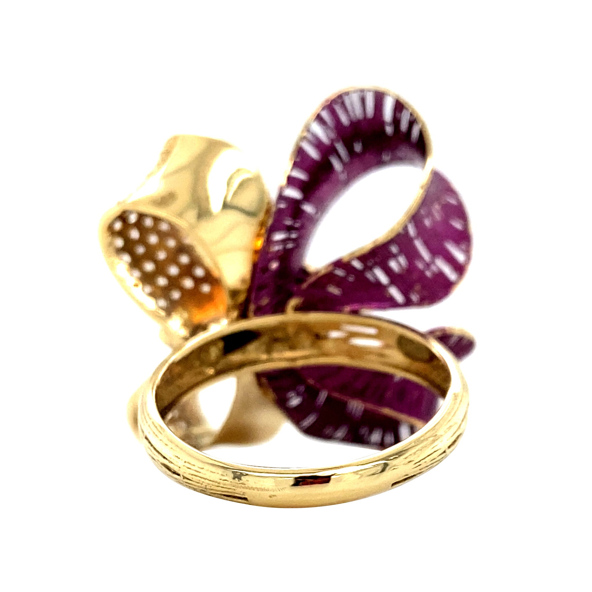 Gouden vintage strik ring met emaille en zirkonia 18 krt