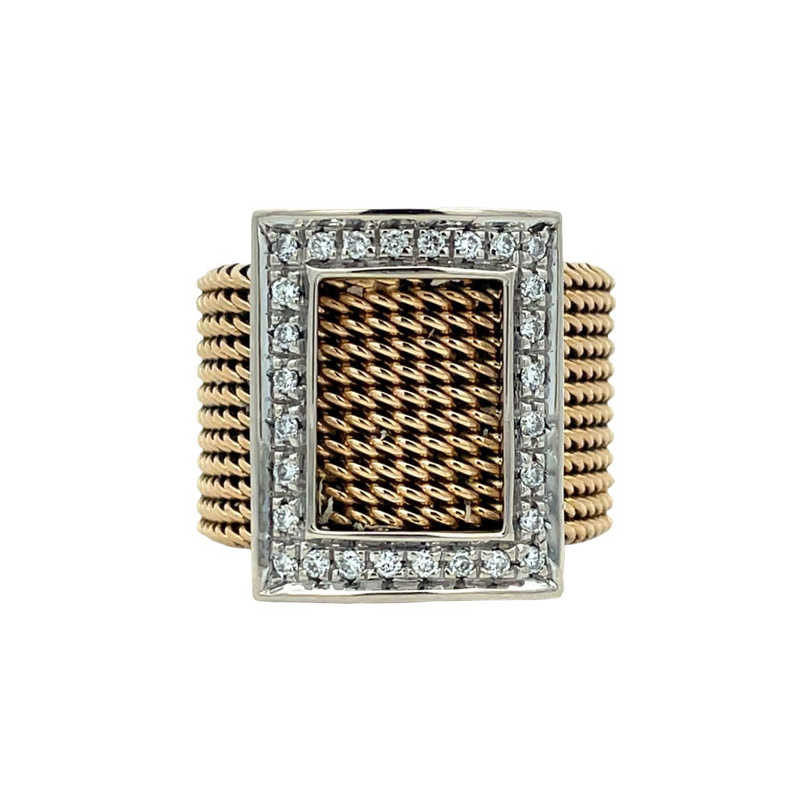 Two-tone vintage 18 kt gold ring with diamond
