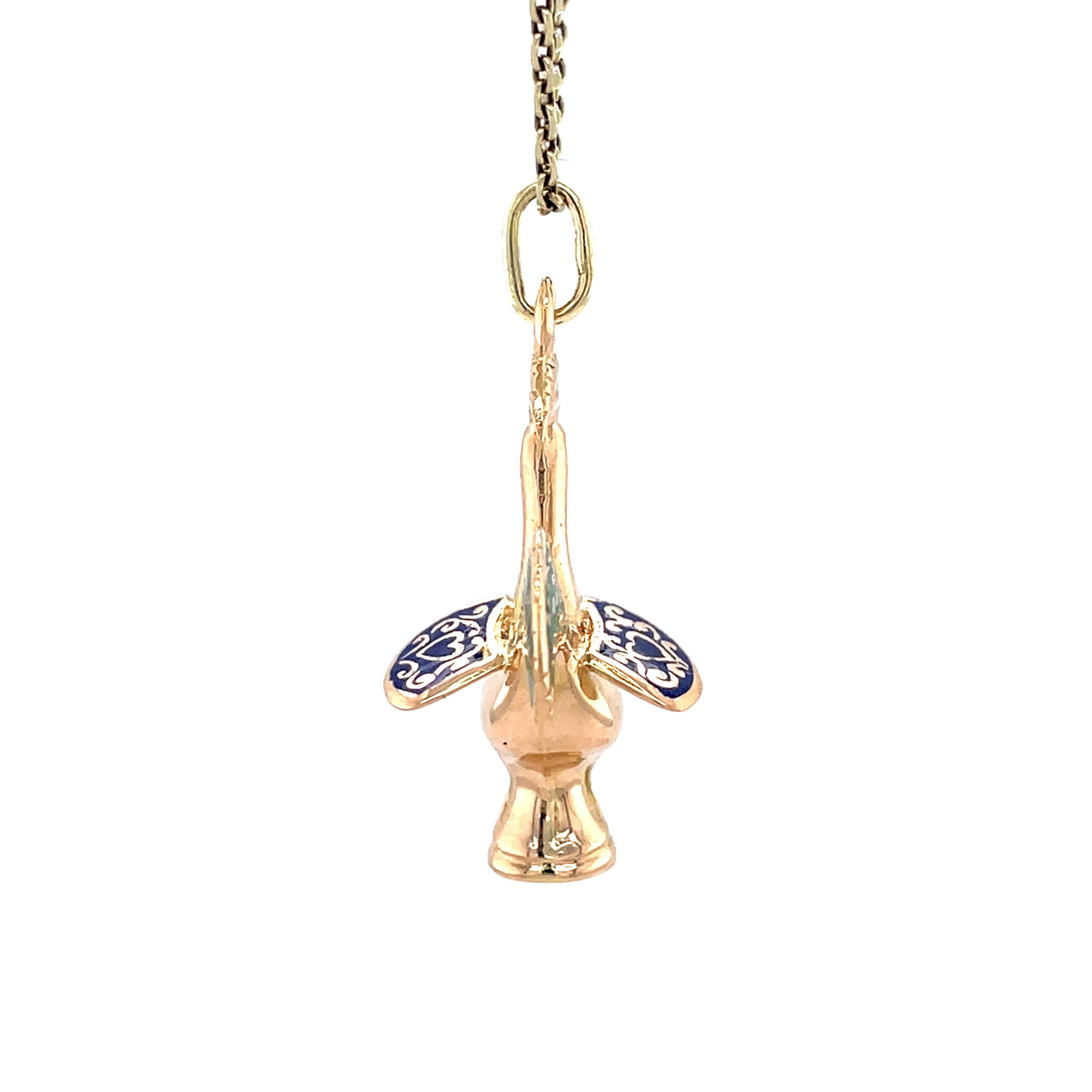 Roségouden vintage haan hanger met emaille 14 krt