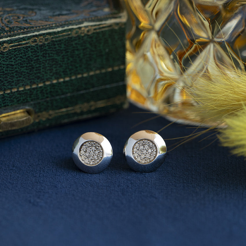 Witgouden vintage oorstekers met diamant 14 krt