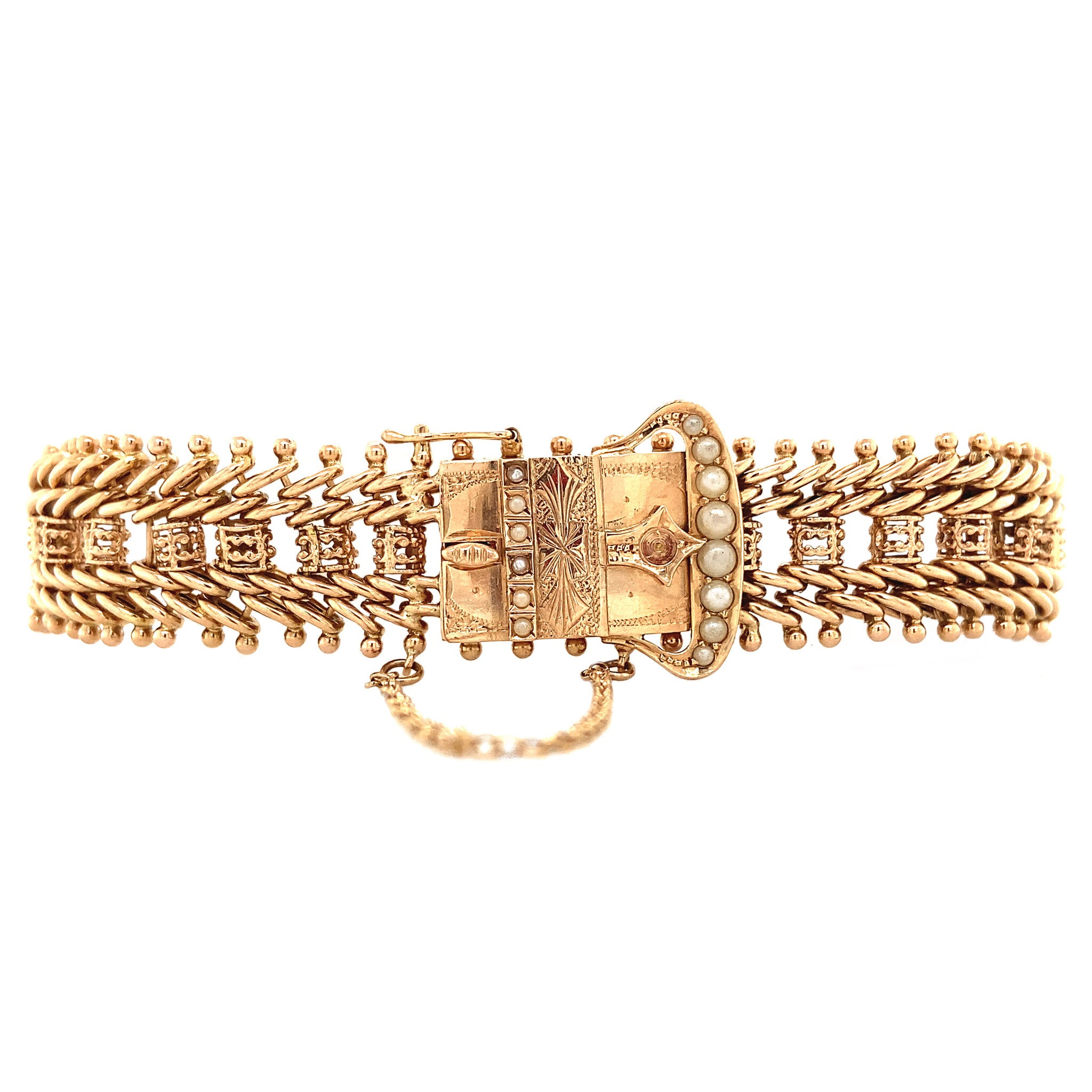 Vintage rose-gold bracelet with pearls 14 kt
