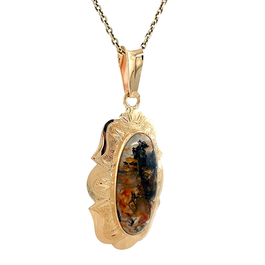 Vintage gold pendant with moss agate, 14 kt