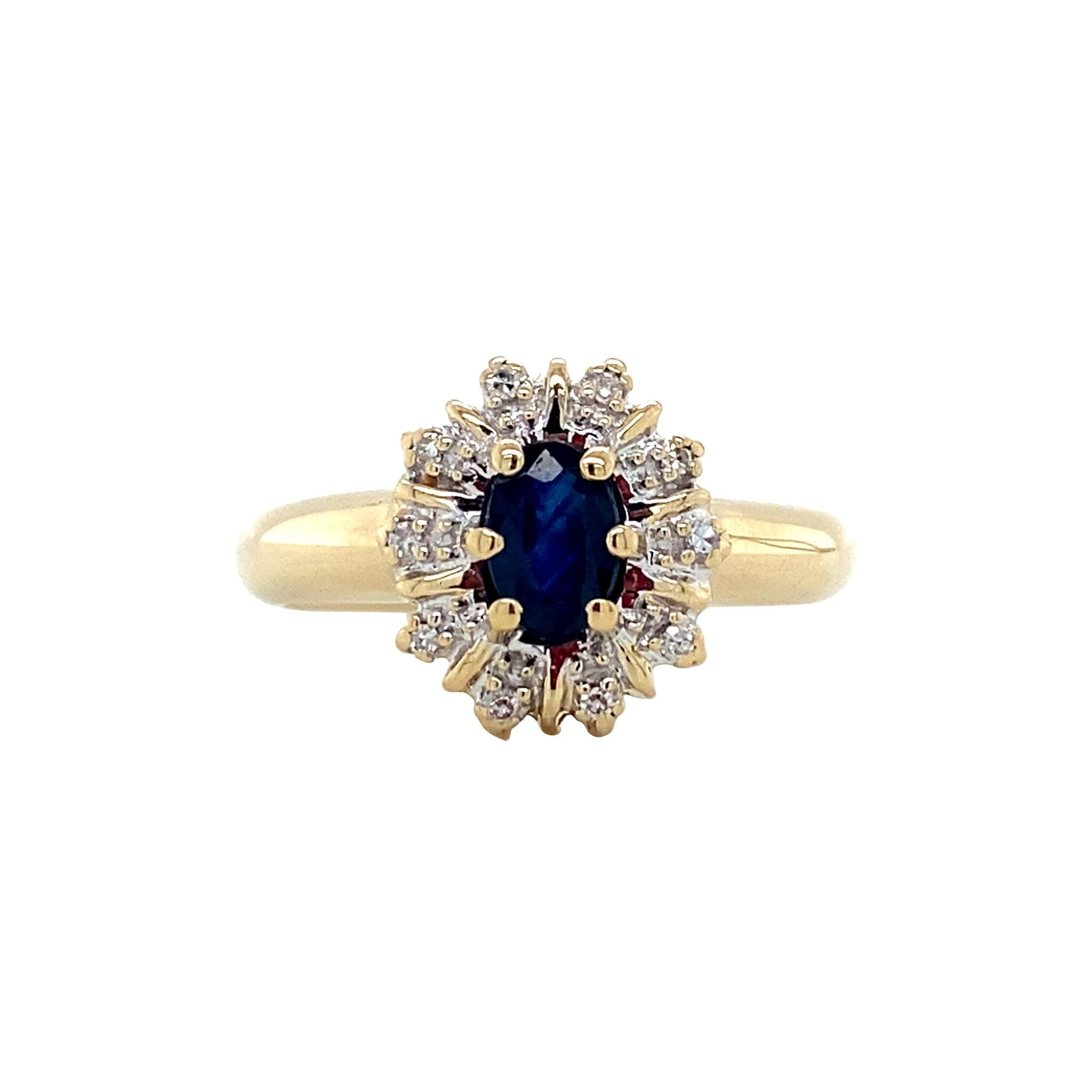 Vintage gold cluster ring with sapphire and diamond, 14 kt
