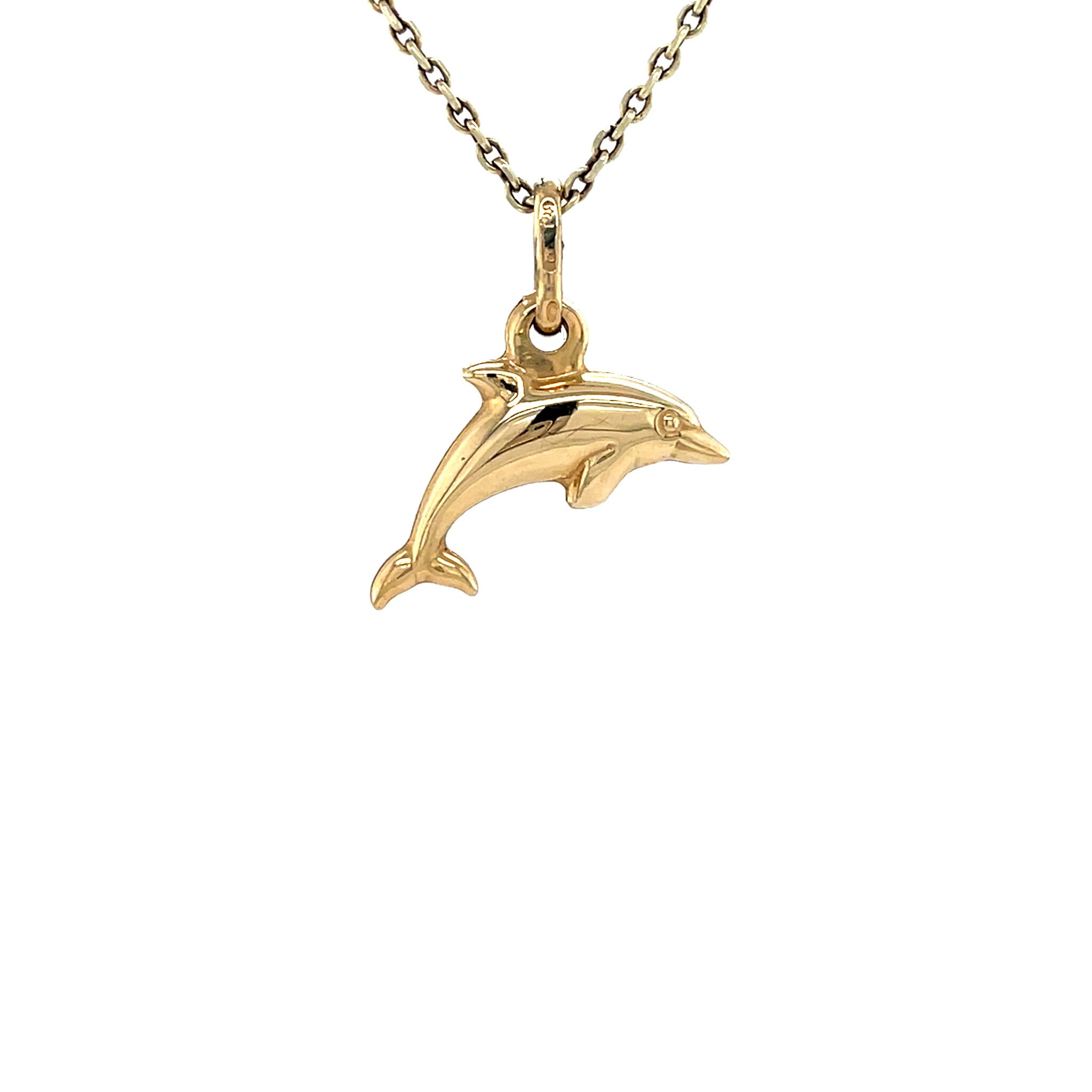Gold vintage dolphin pendant 18 kt