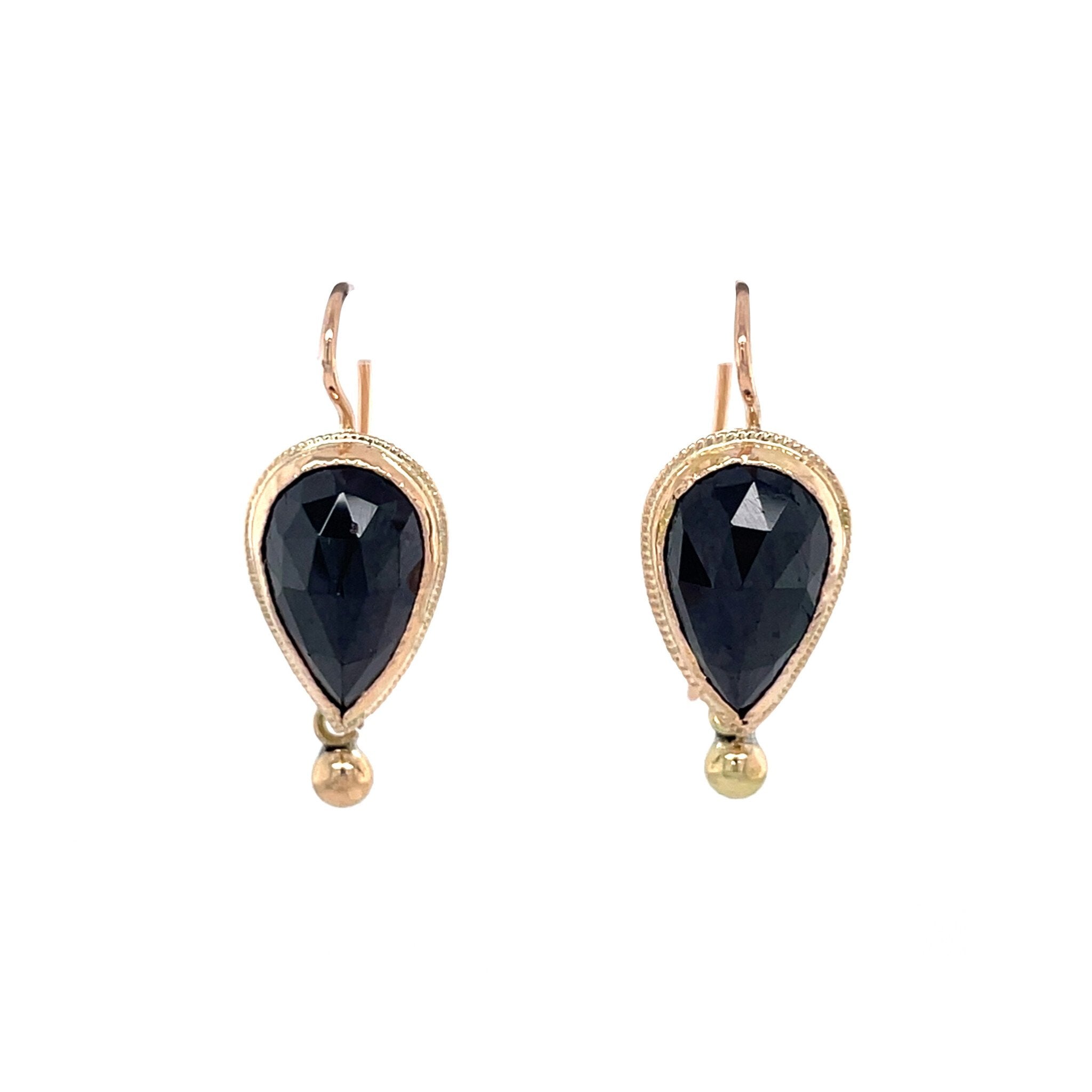 Vintage gold drop earrings with garnet, 14 kt