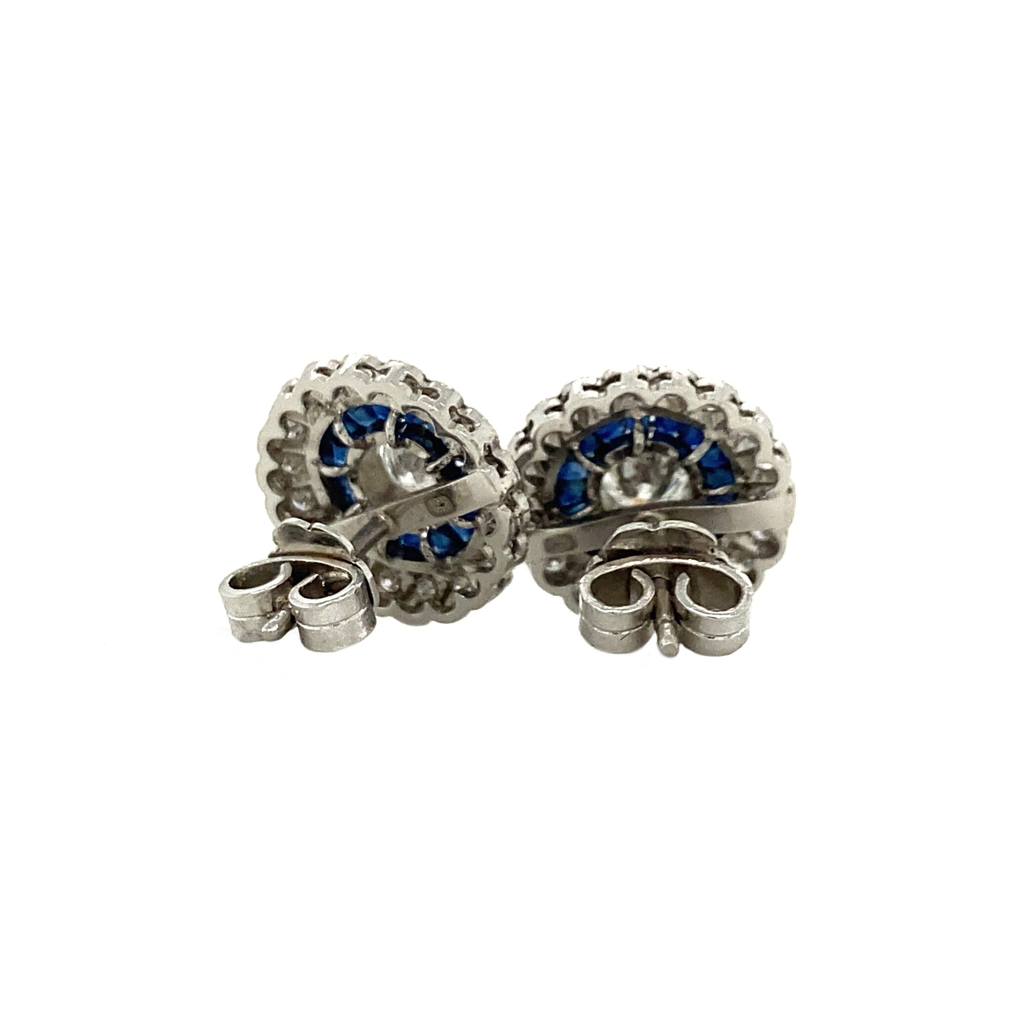 Platina dubbele entourage oorstekers met saffier en diamant 950