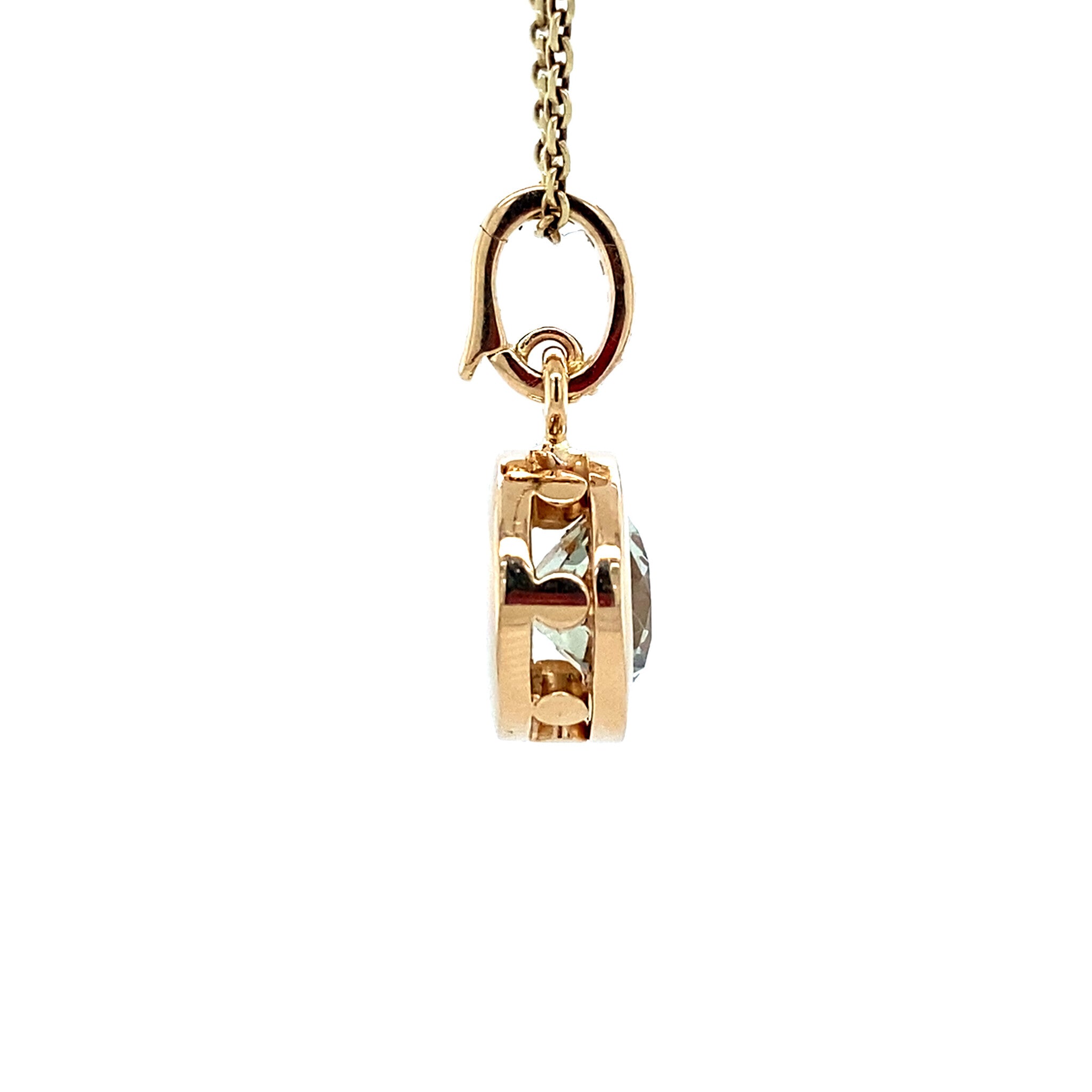 Gouden vintage hanger met prasioliet en diamant 14 krt