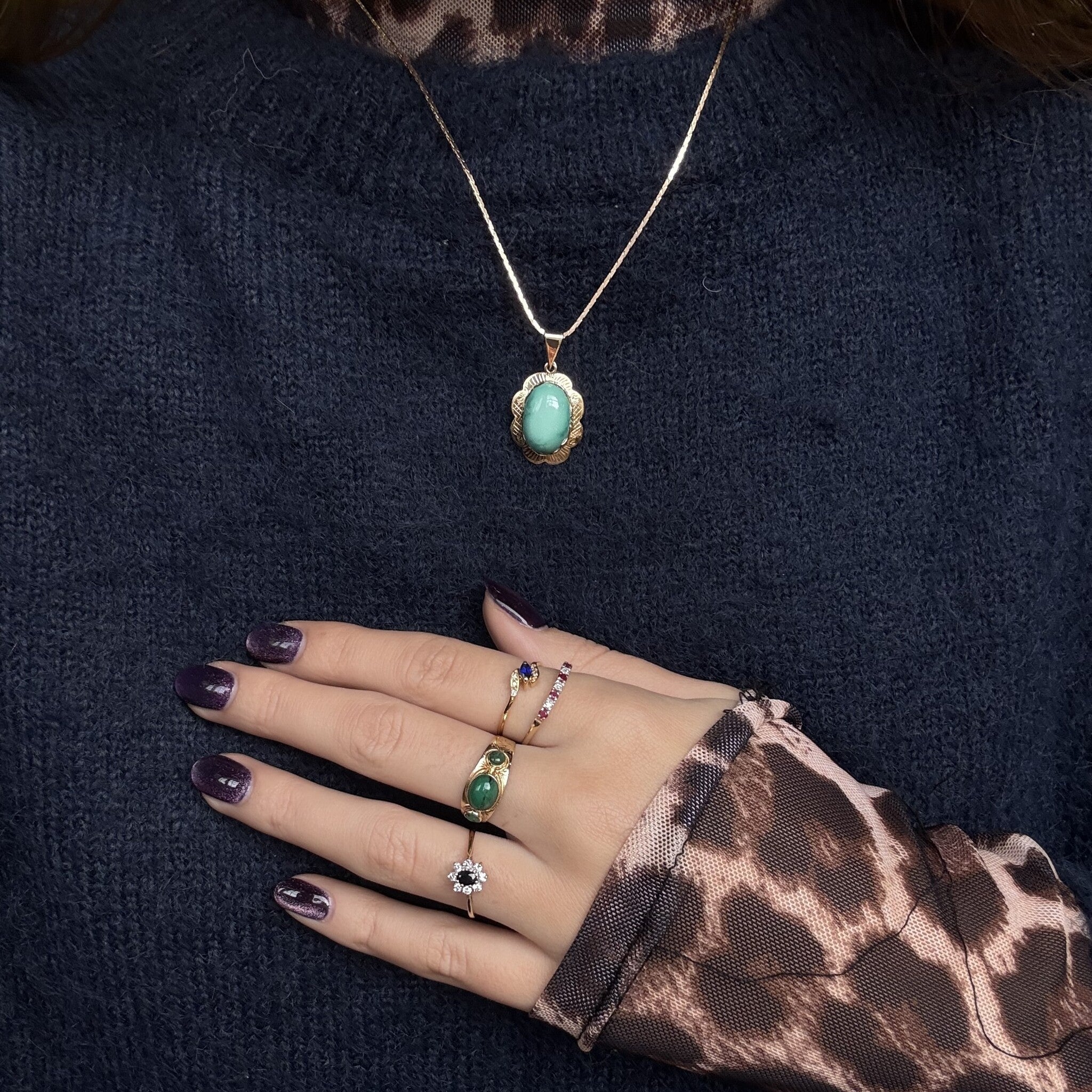 Gouden vintage hanger met turkoois 14 kt