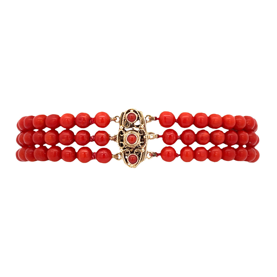 Vintage bloedkoraal armband met gouden sluiting 14 kt