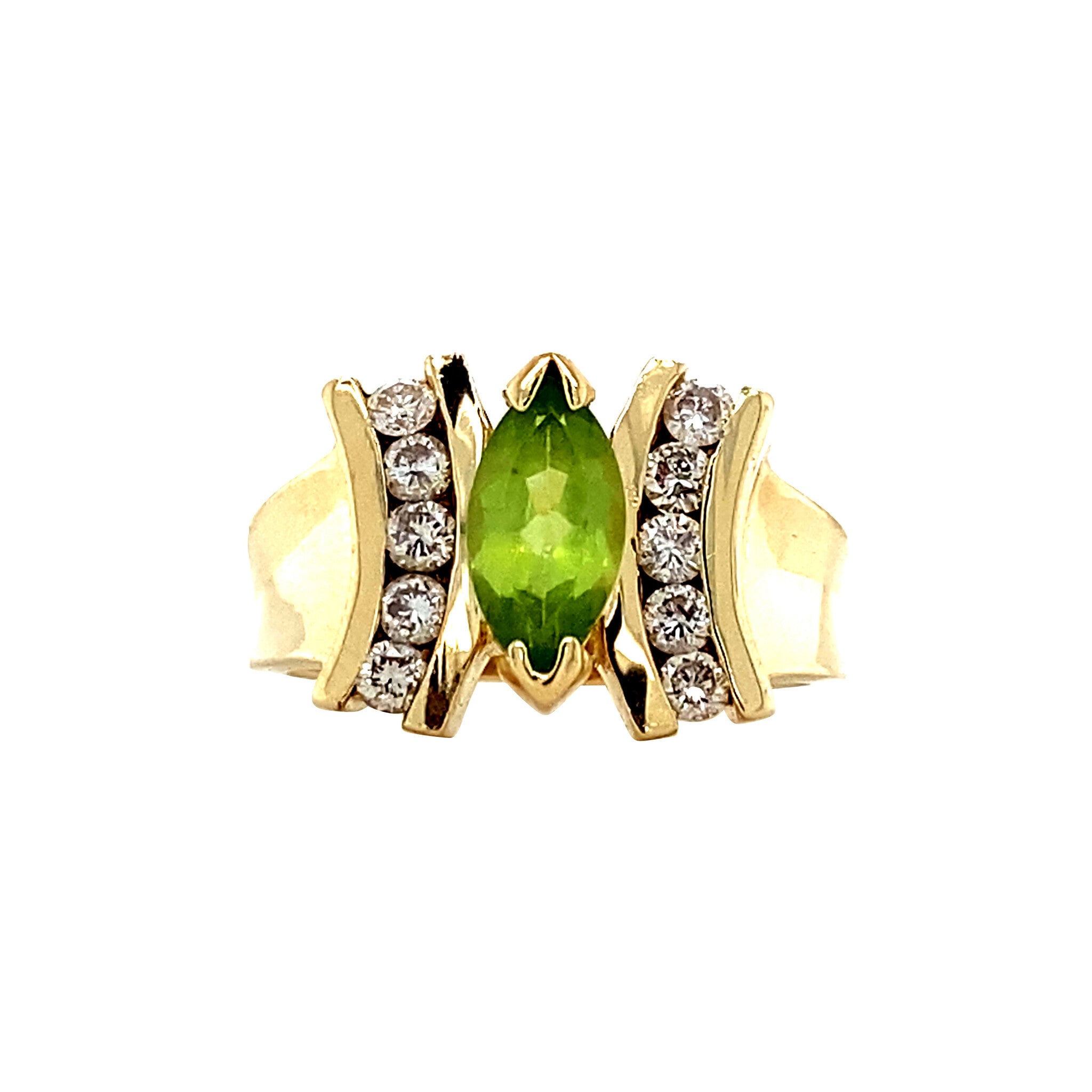 Gouden ring met peridoot en diamant 14 krt