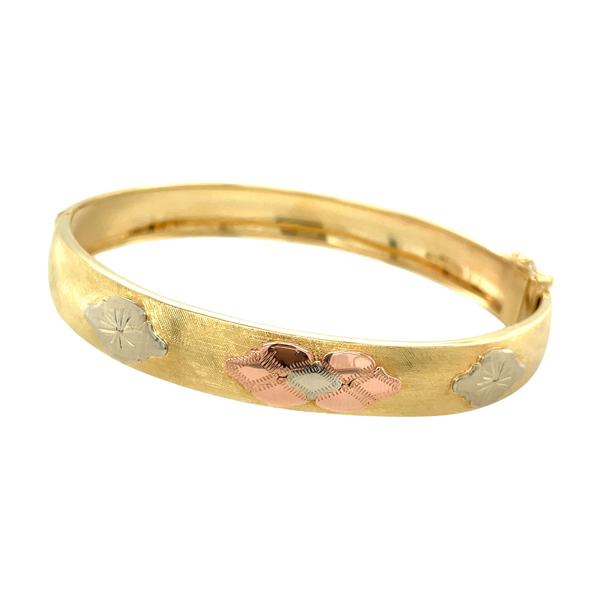 Tricolour gouden vintage bangle met gravure 14 kt
