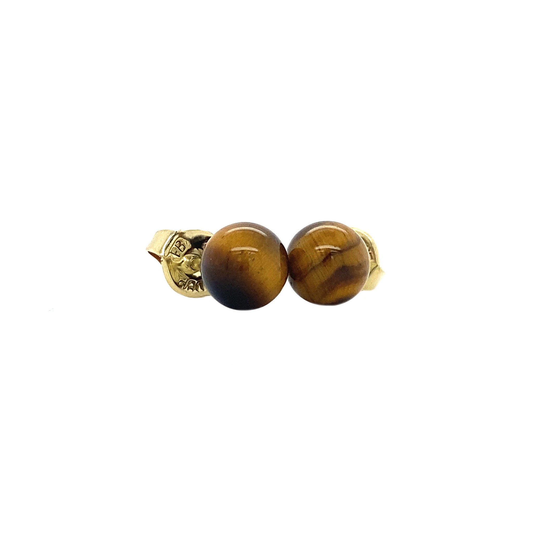 Gold stud earrings with tiger's eye, 14 kt