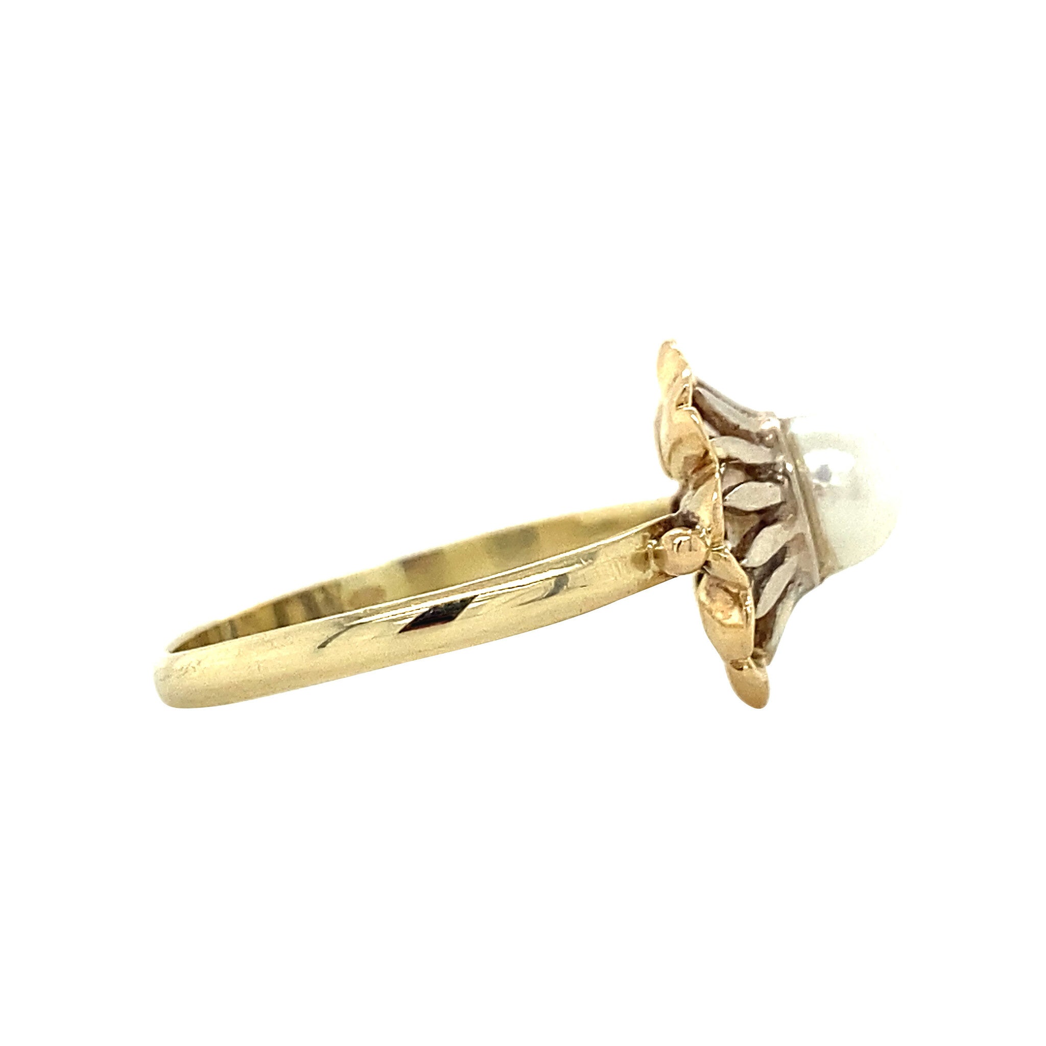 Bicolour gold ring with pearl 14 krt