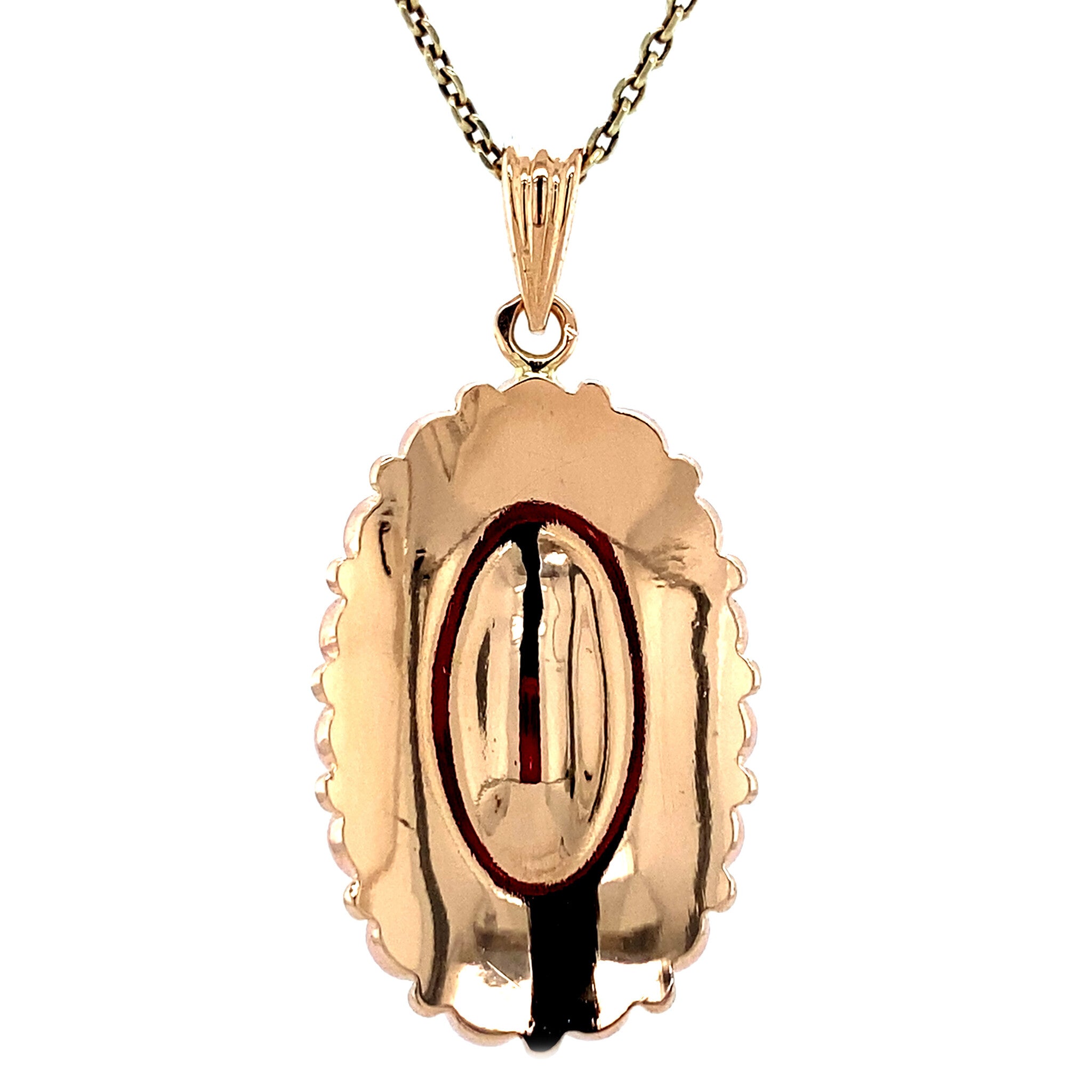 Gold vintage entourage pendant with garnet 14 kt
