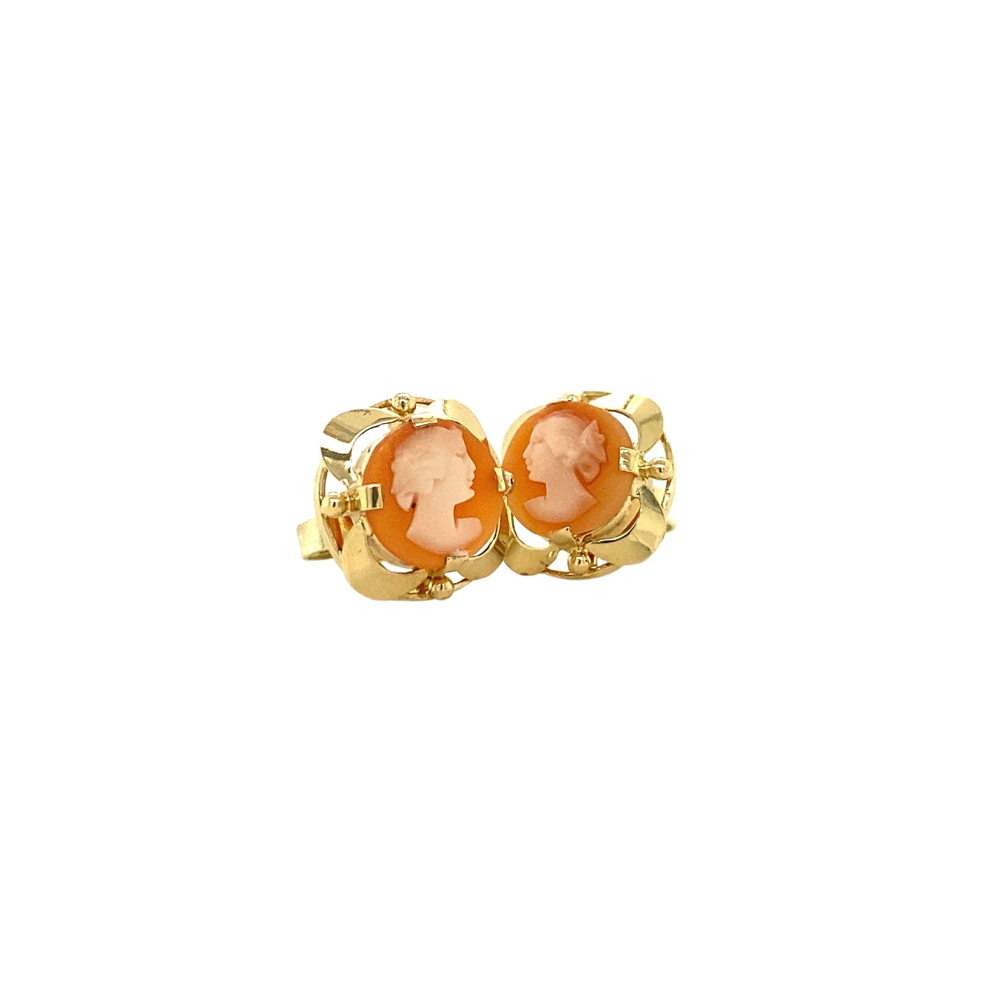 Gold stud earrings with cameo, 14 kt