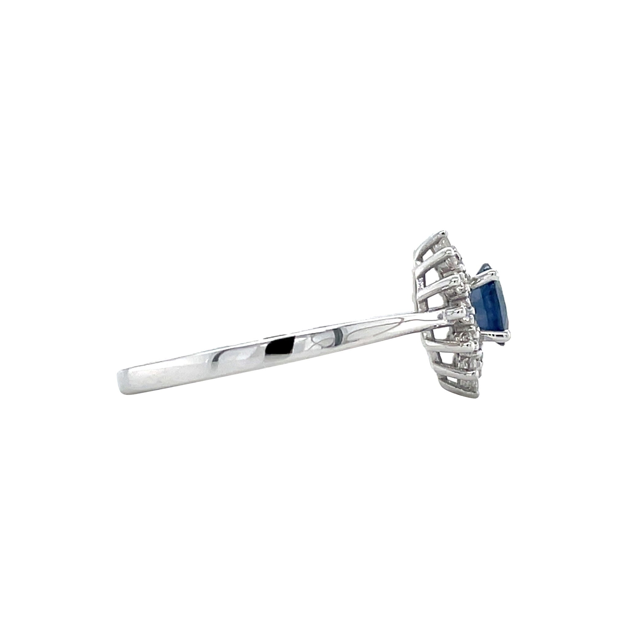 Witgouden vintage dubbele entourage ring met saffier en diamant 14 krt