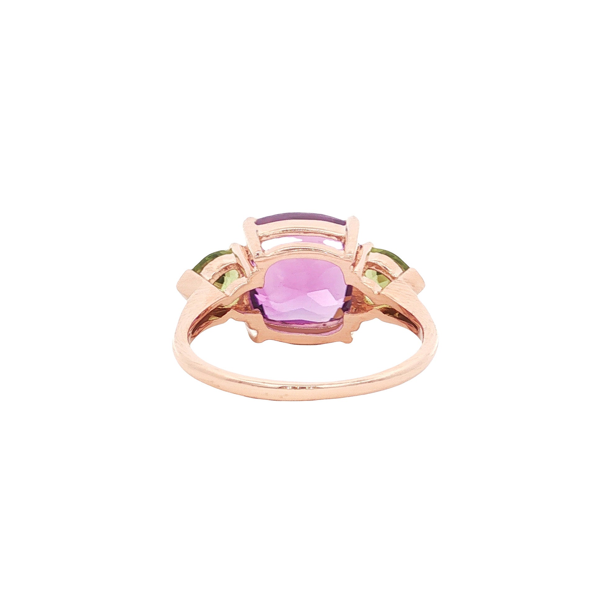 Ring with amethyst and peridot, 9 kt