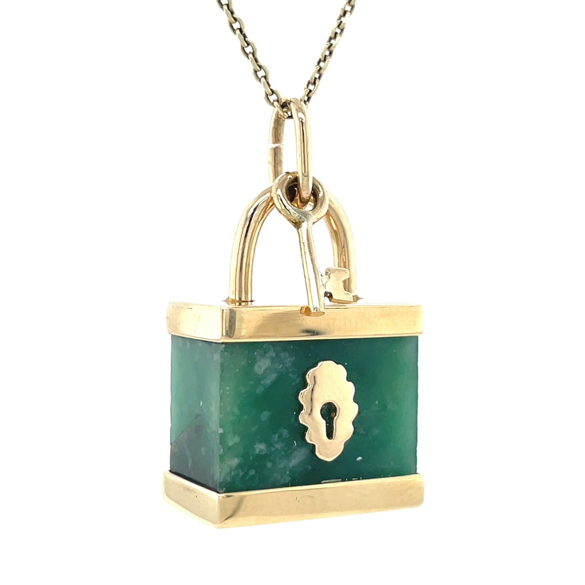 Vintage lock pendant with jade 12 kt