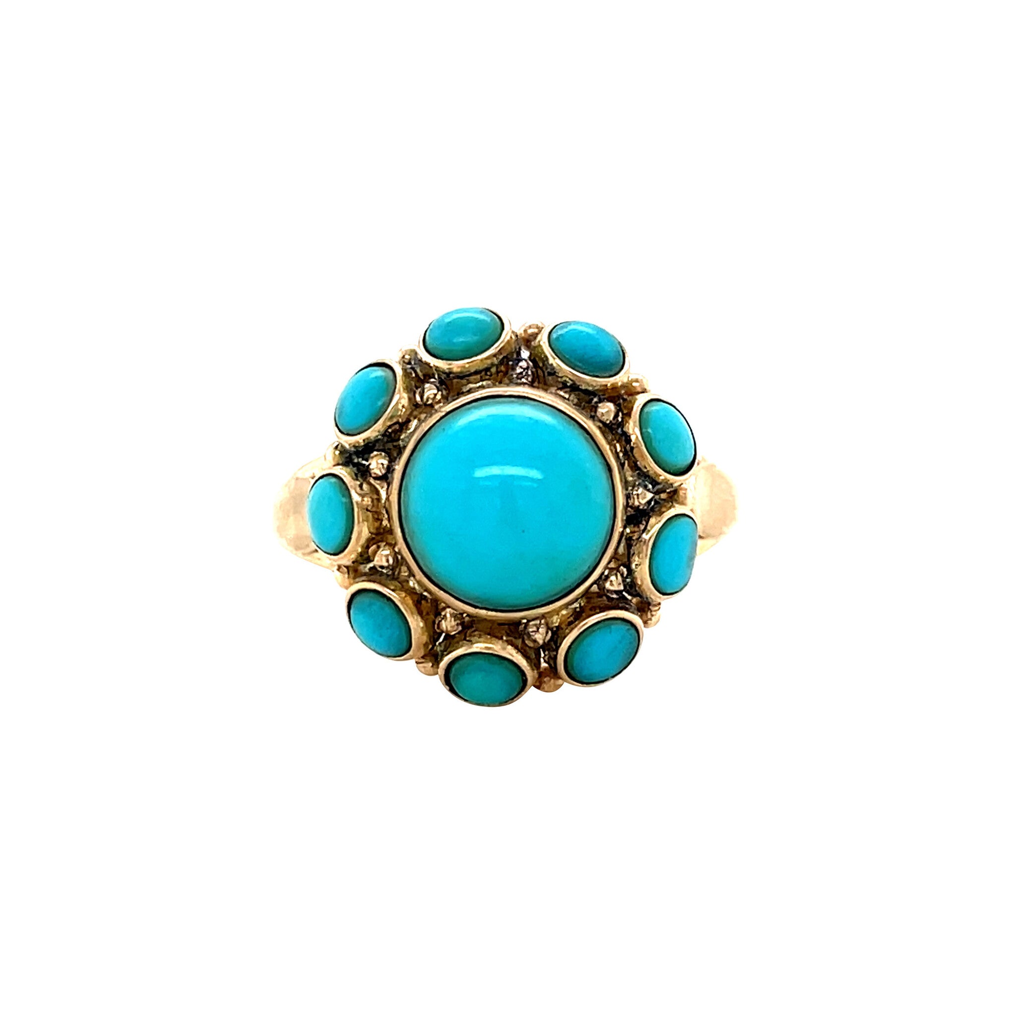 Vintage gold cluster ring with turquoise, 14 kt