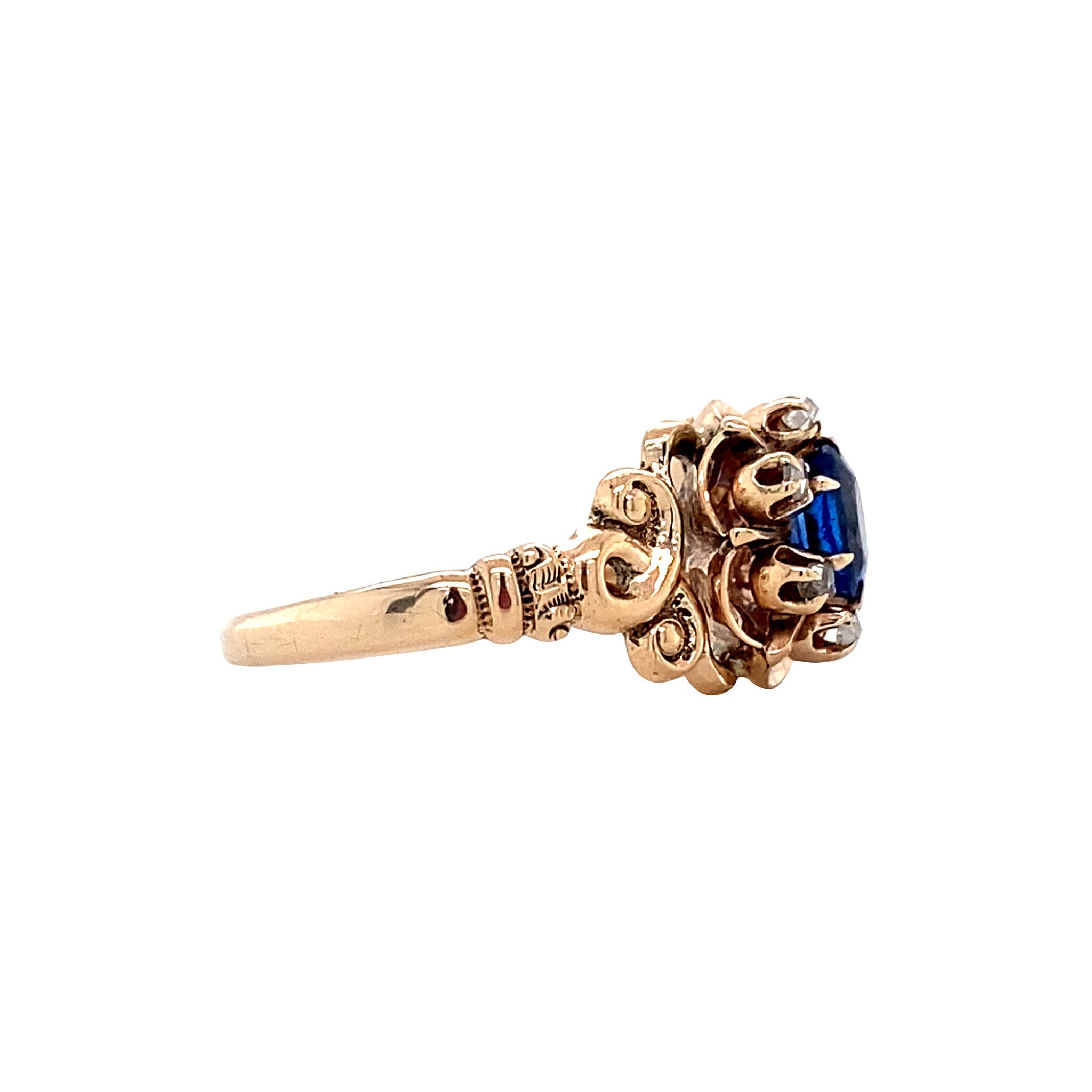 Ring met granaat en glas doublet en roosdiamant 9 krt