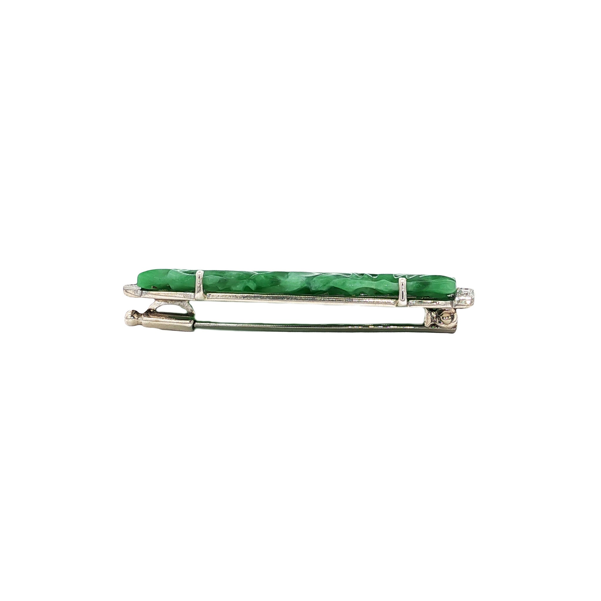 Zilveren vintage broche met jade en diamant 835/14 kt