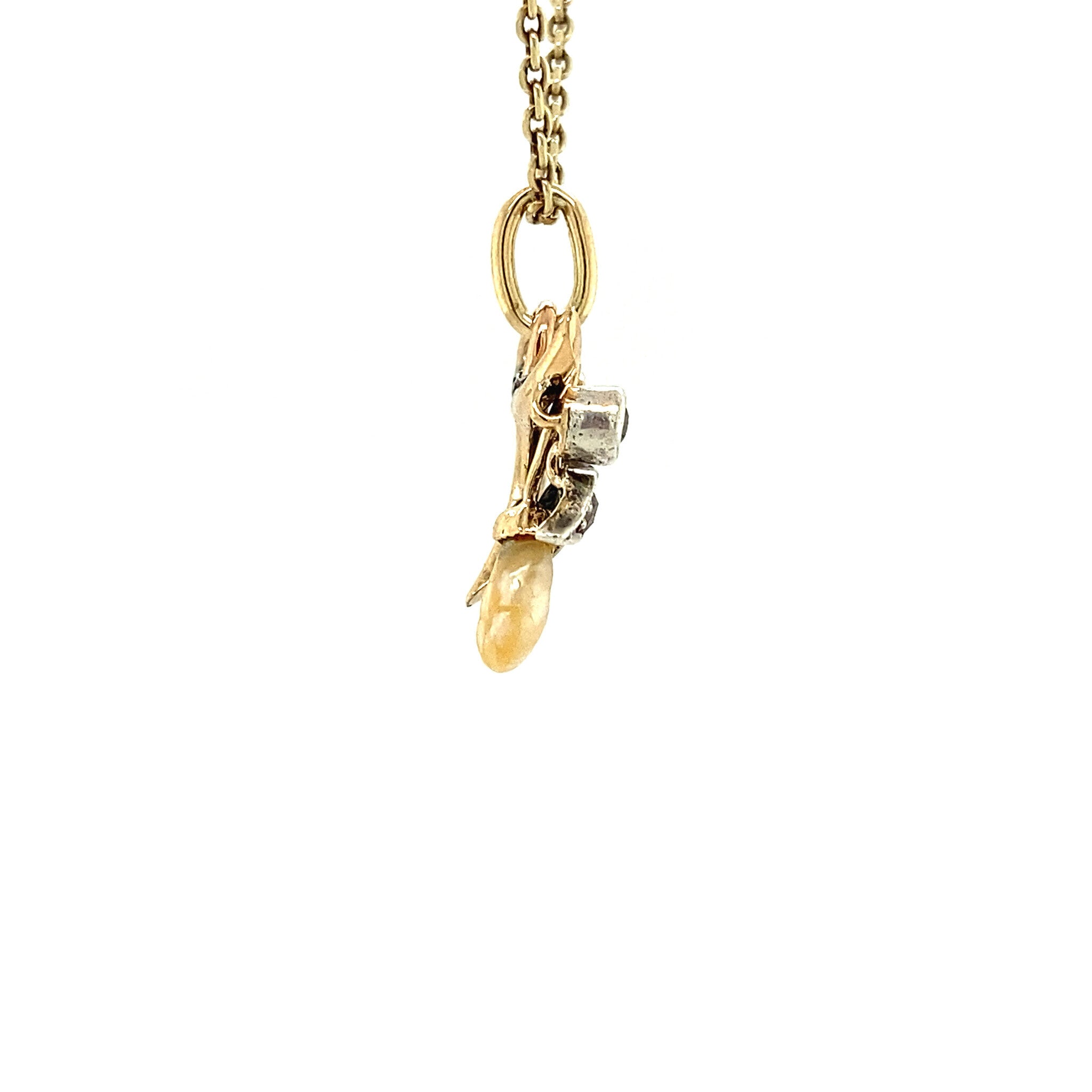 Gouden hanger met parel en diamant 14 krt