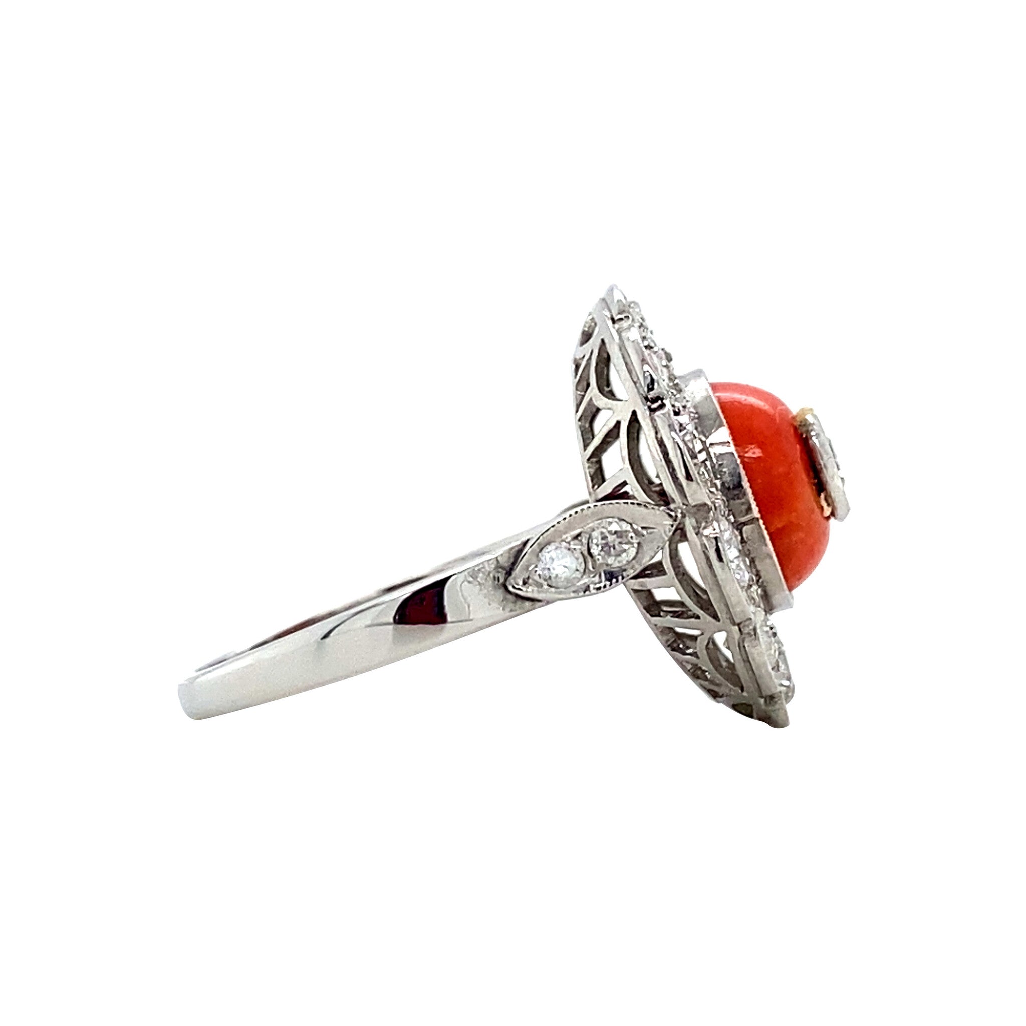 Vintage platinum entourage ring with diamond and blood coral 900