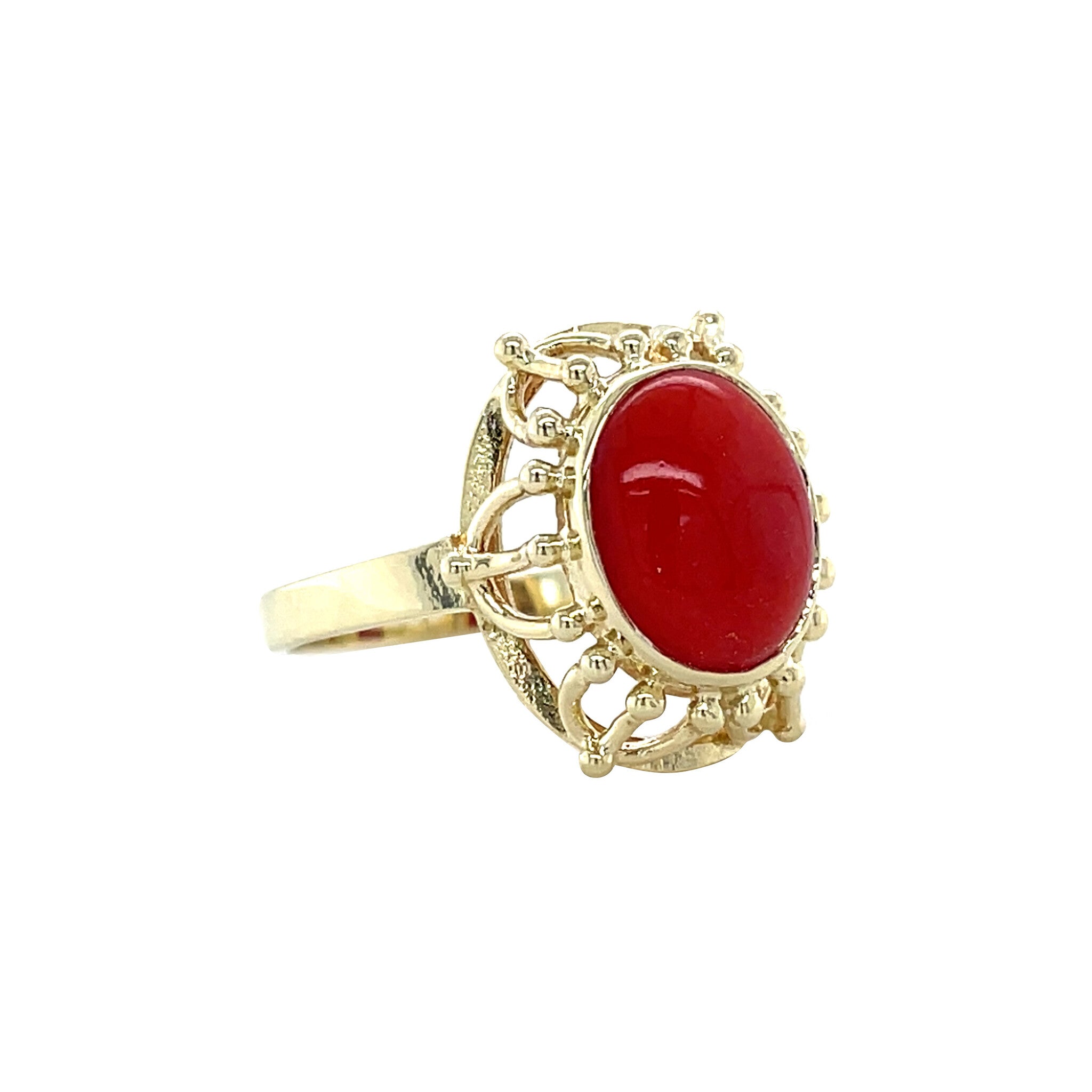 Gouden vintage ring met bloedkoraal 14 krt