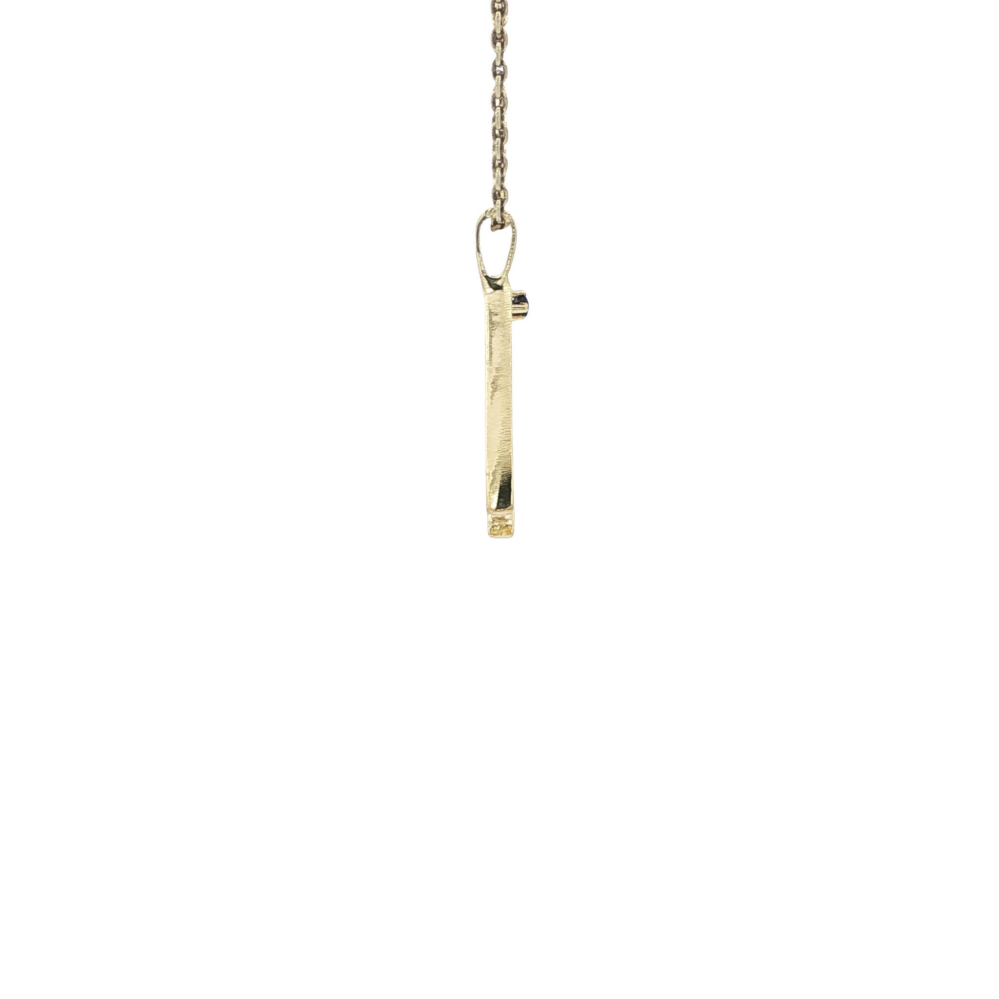 Gouden vintage ladder hanger met saffier 14 kt