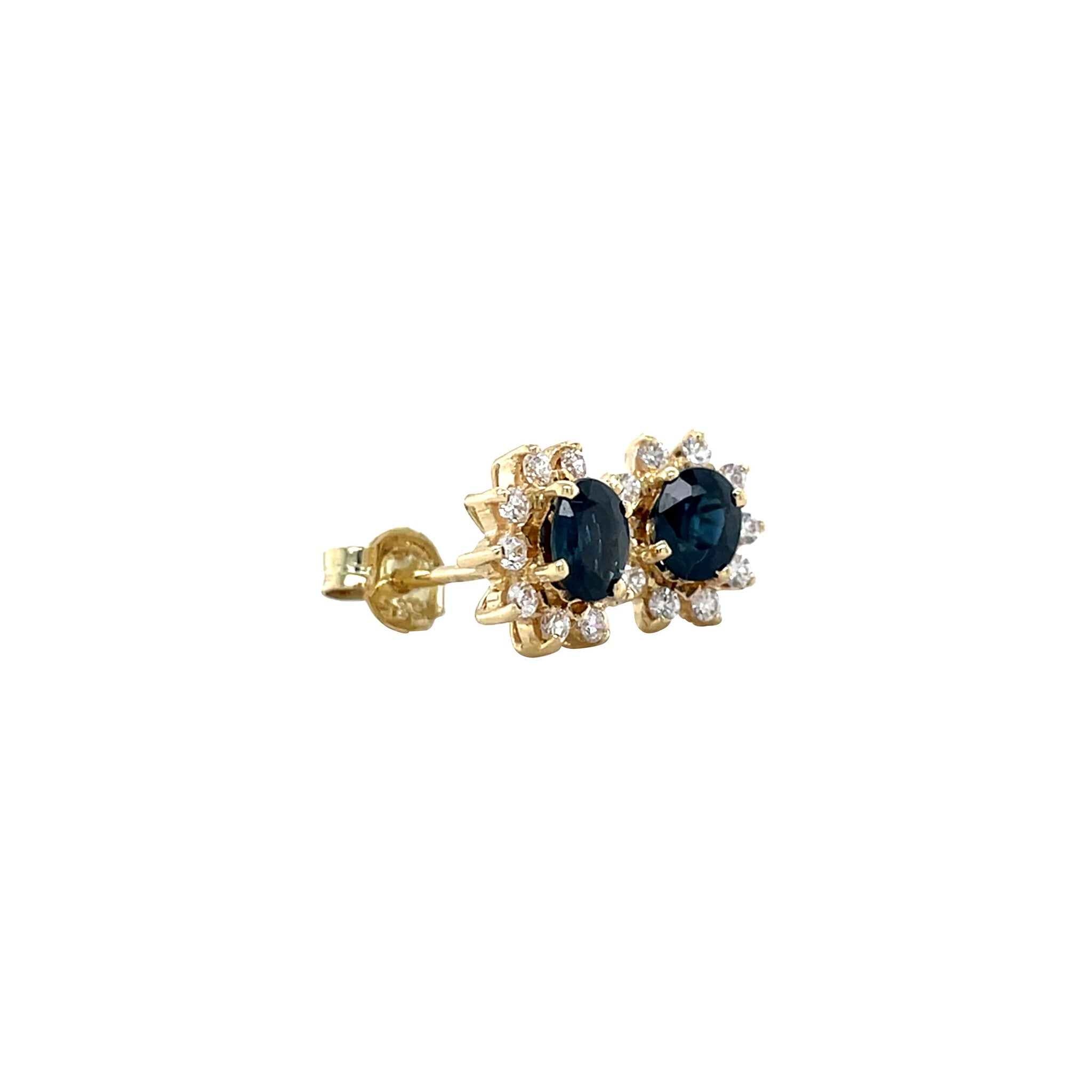 Gouden vintage entourage oorstekers met saffier en zirkonia 14 krt
